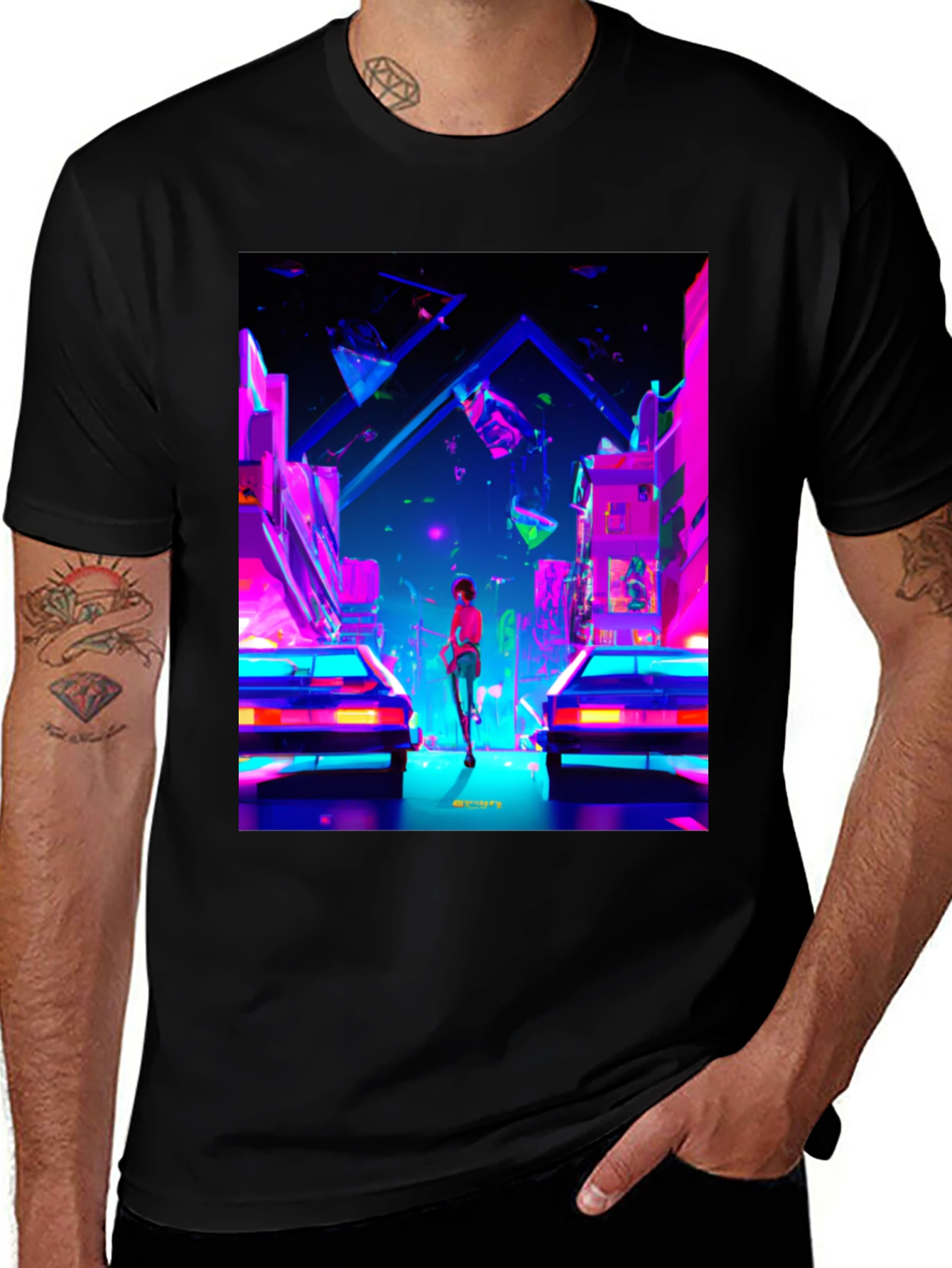Variant 7 of Cyberpunk City Black T-Shirt