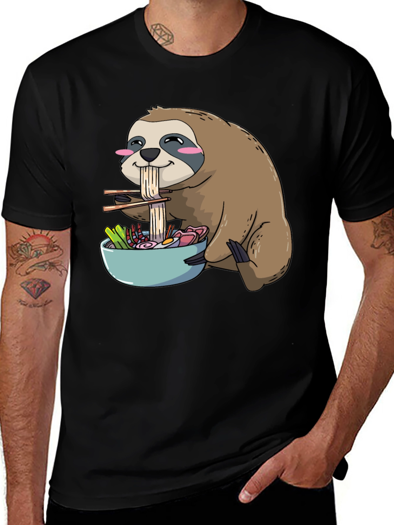 Variant 6 of Sloth Ramen T-Shirt: Cute Kawaii Anime Design