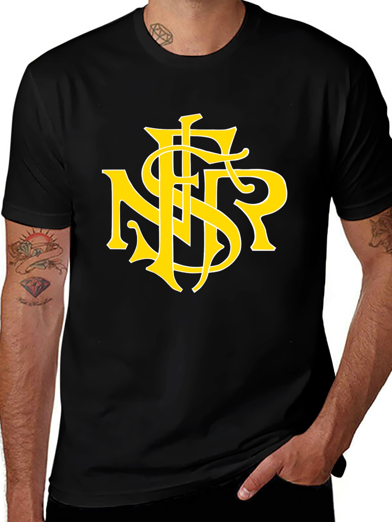 Variant 15 of Black T-Shirt with Yellow NSR Logo