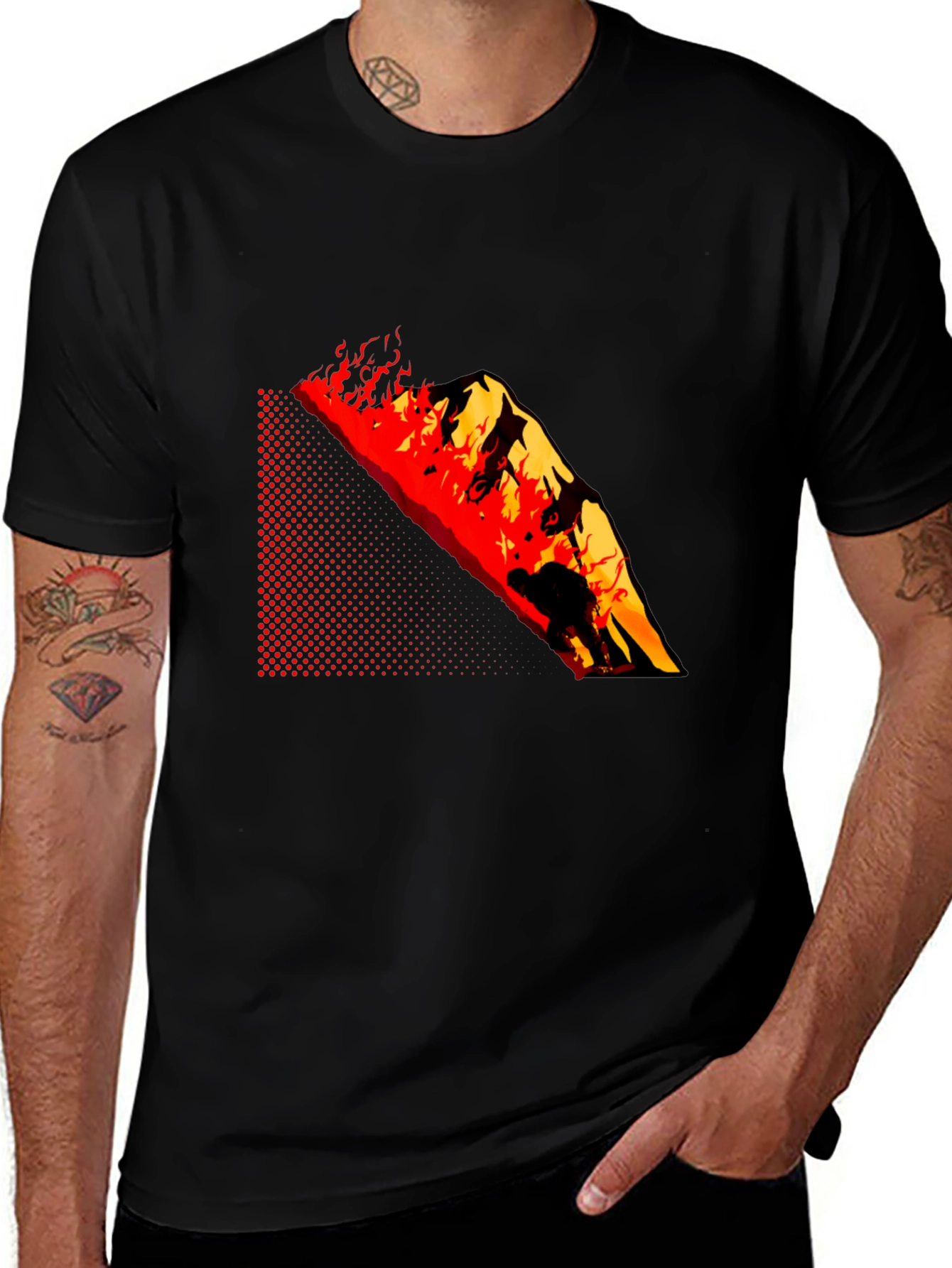 Variant 8 of Burning Mountain Graphic Tee - Black Cotton Blend