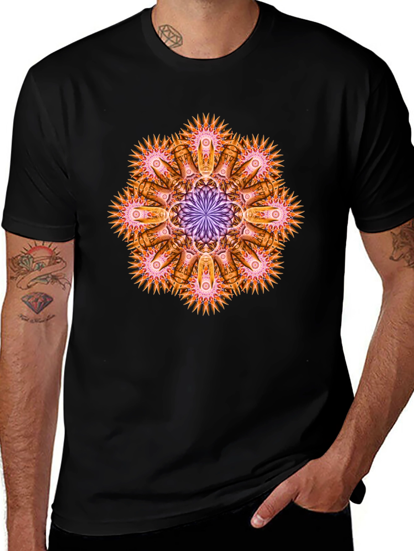 Variant 18 of Abstract Mandala Graphic Tee - Black Cotton