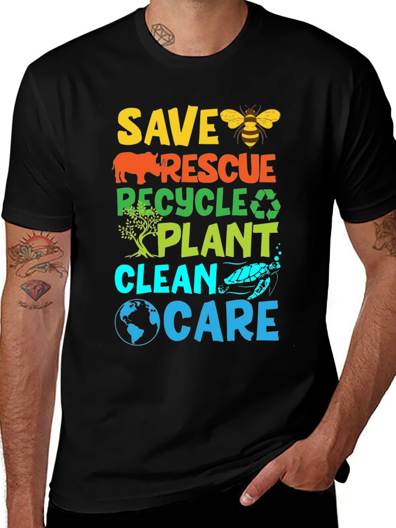Variant 4 of Eco-Friendly Graphic T-Shirt: Save Rescue Recycle Plant