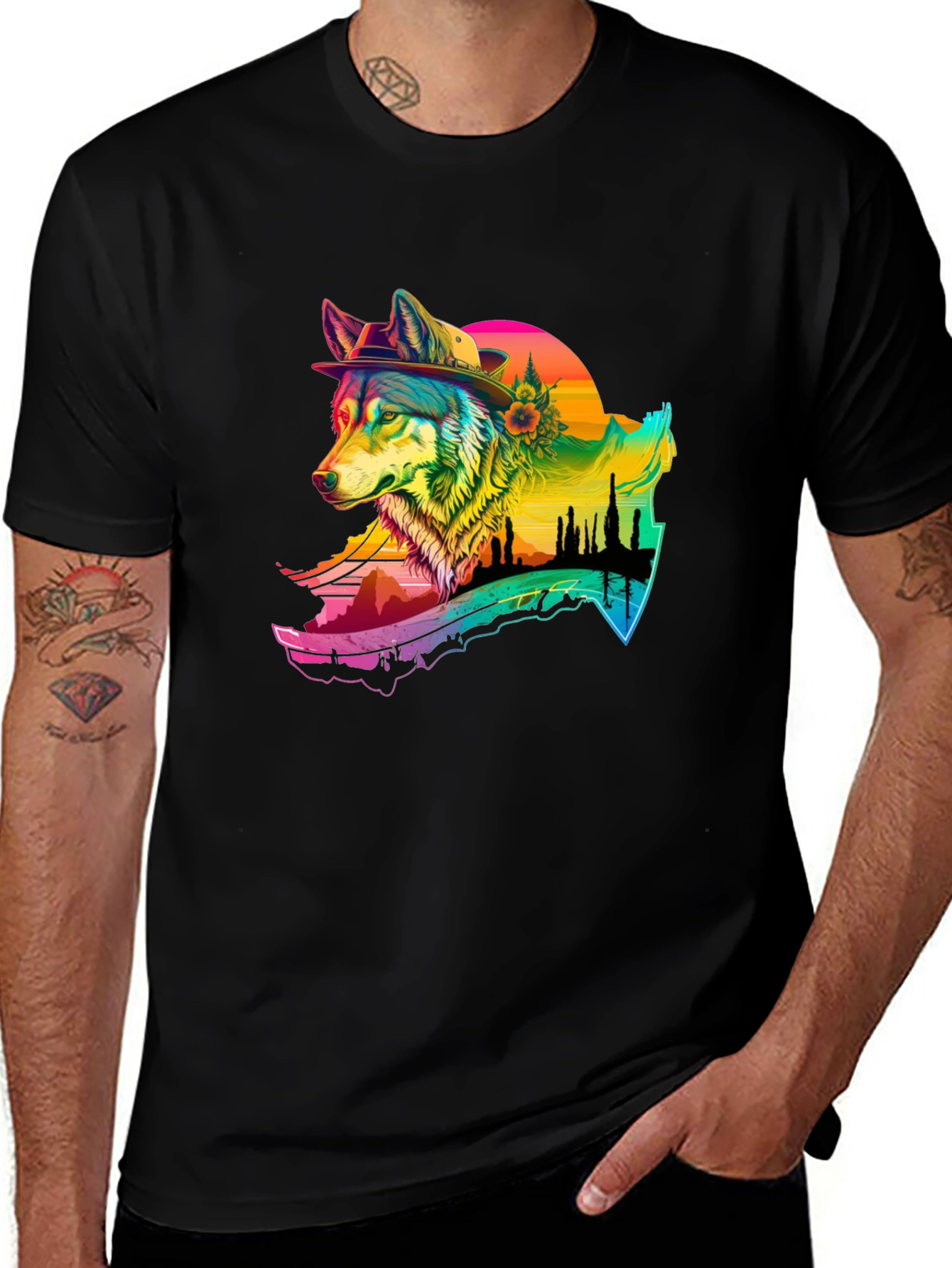 Variant 7 of Rainbow Wolf Graphic T-Shirt - Stylish Menswear