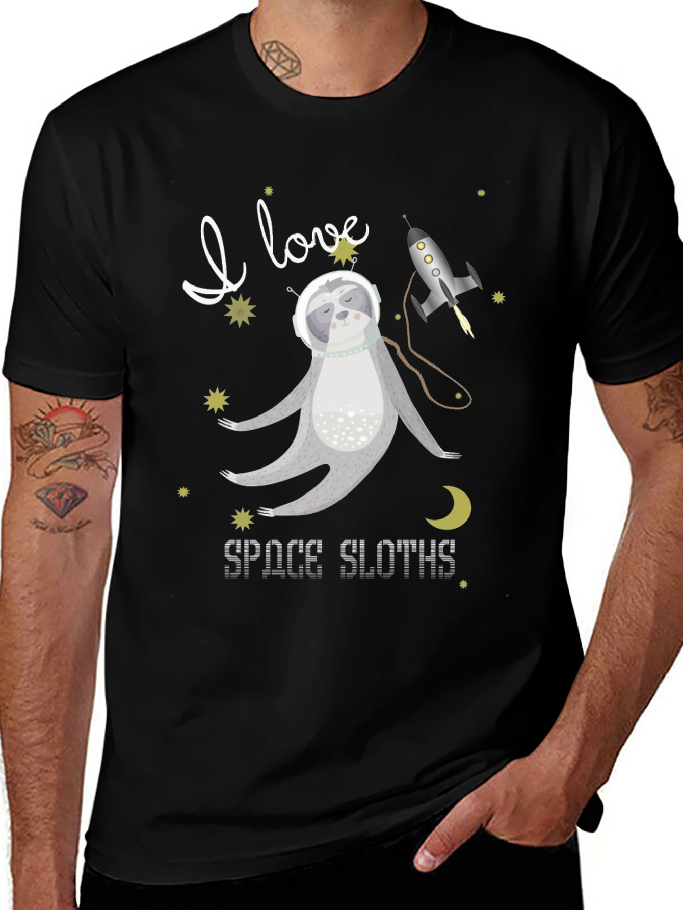 Variant 6 of I Love Space Sloths Black T-Shirt