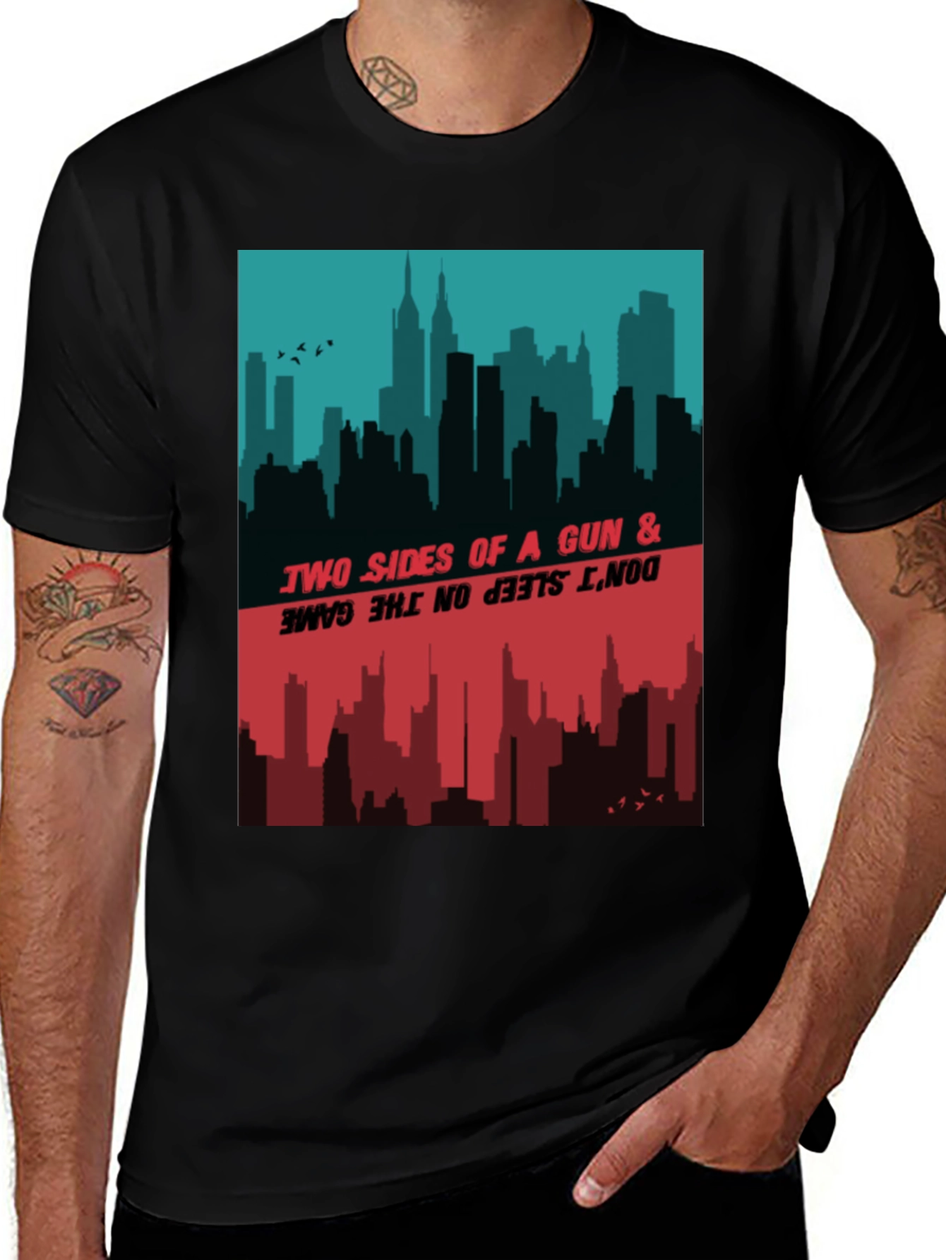 Variant 22 of Two Sides Graphic Tee - Cityscape Design