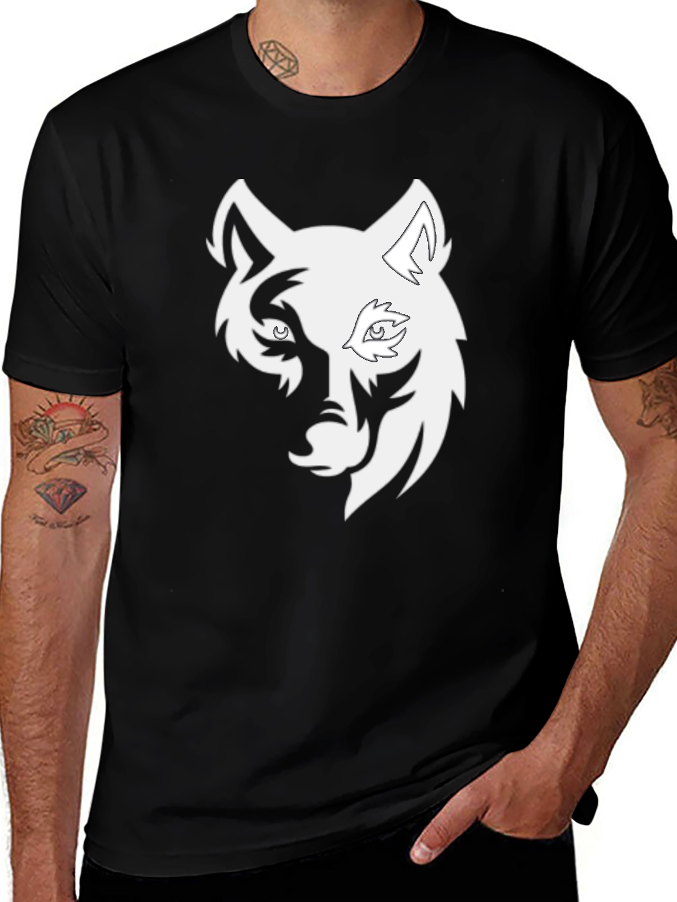 Variant 6 of Cool Wolf Head Graphic Black T-Shirt