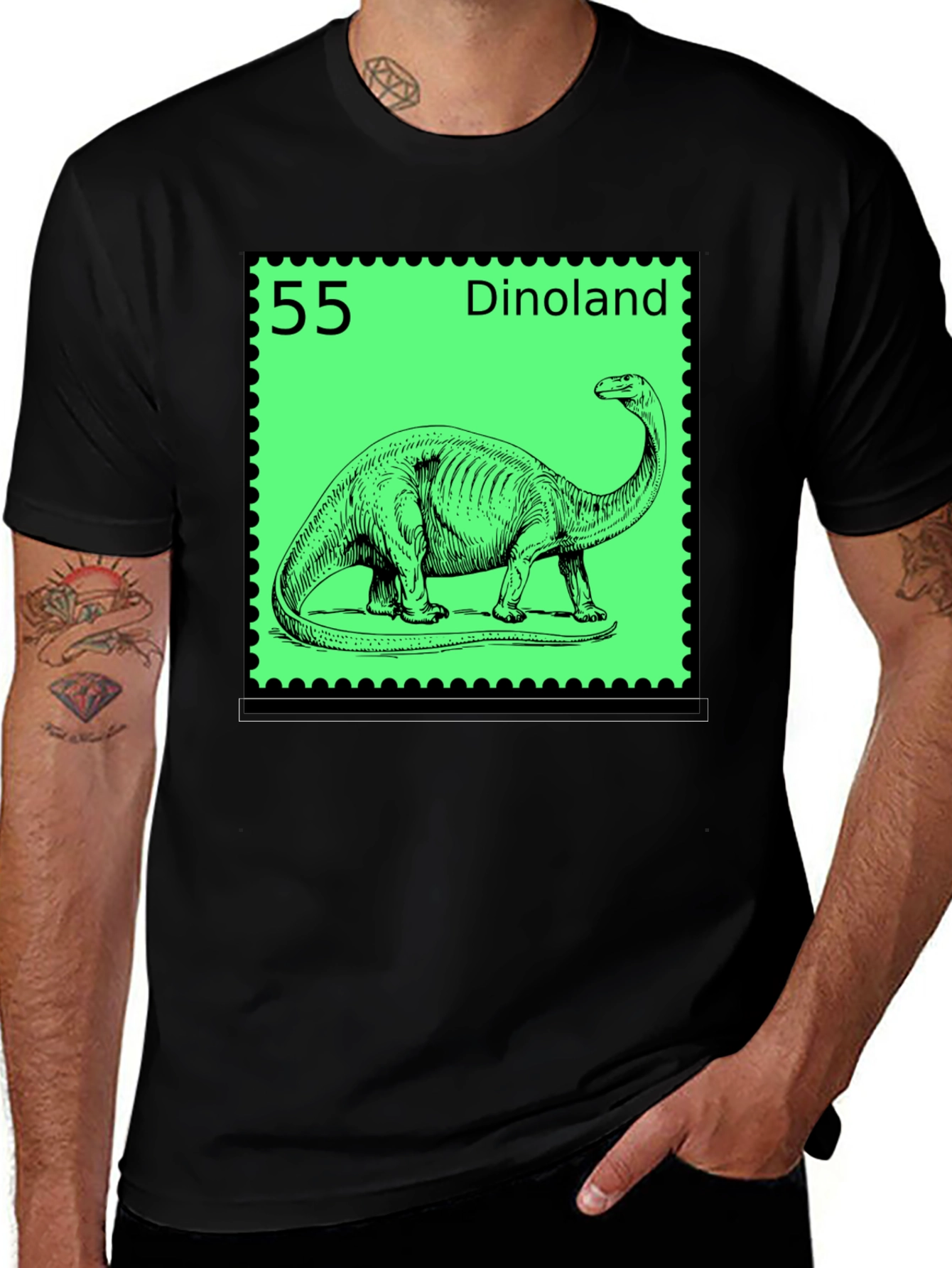 Variant 24 of Dinoland Dinosaur Stamp Black T-Shirt