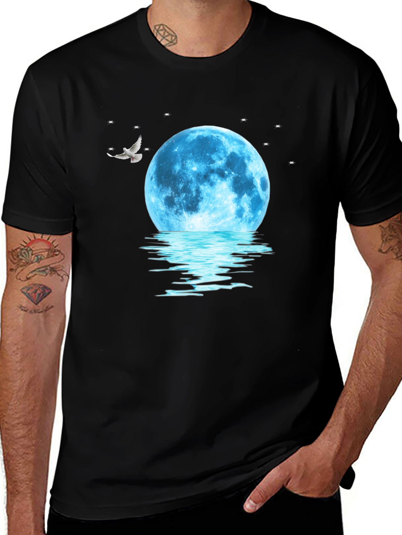 Variant 19 of Moonlit Dreams Graphic Tee - Black Cotton Comfort
