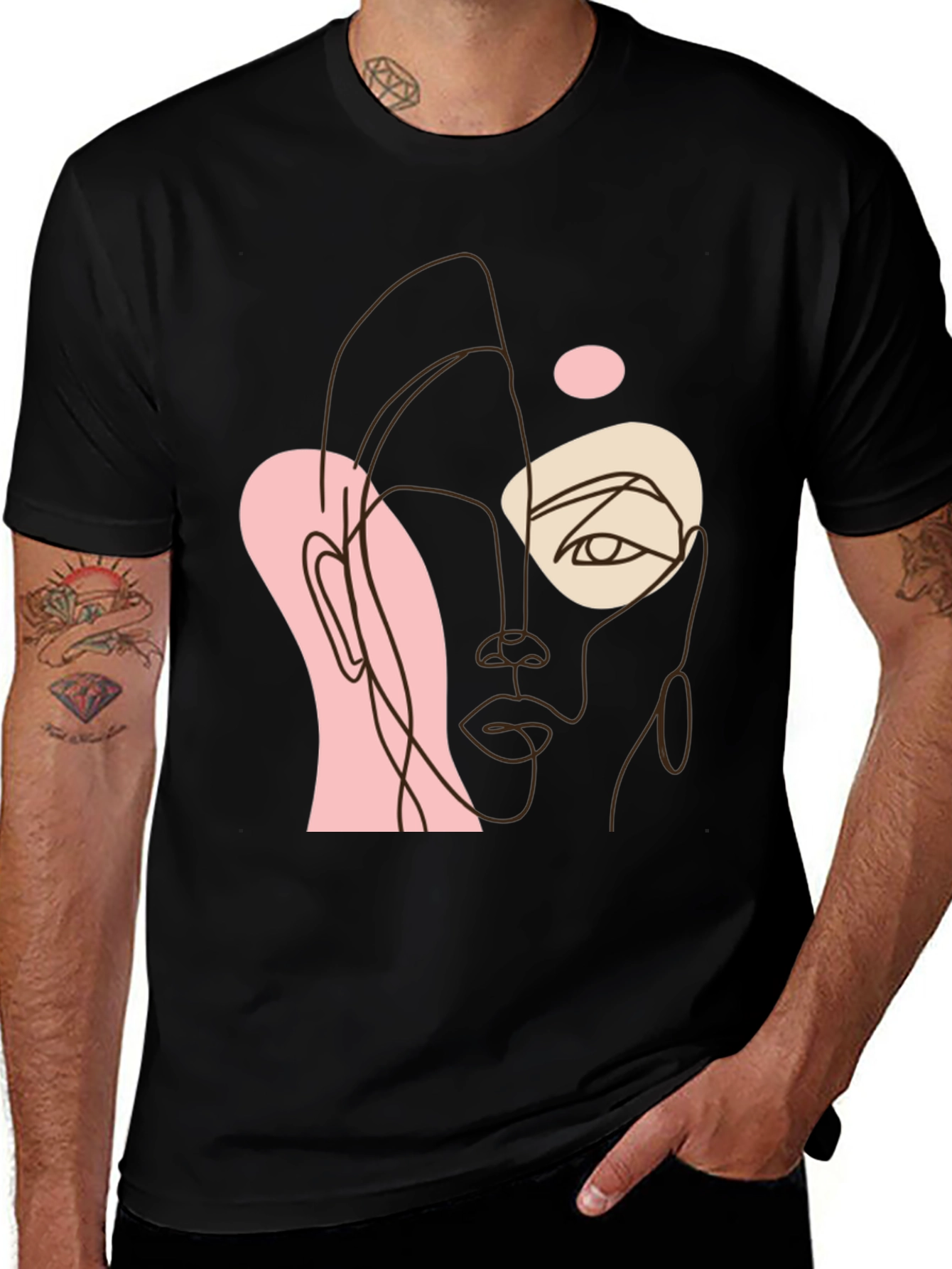 Variant 9 of Abstract Face Line Art Black Tee