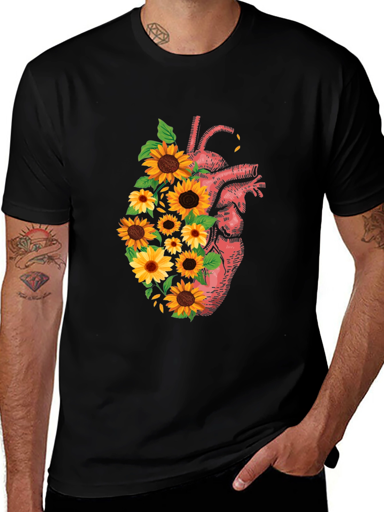Variant 8 of Heart & Sunflower Graphic Tee - Black