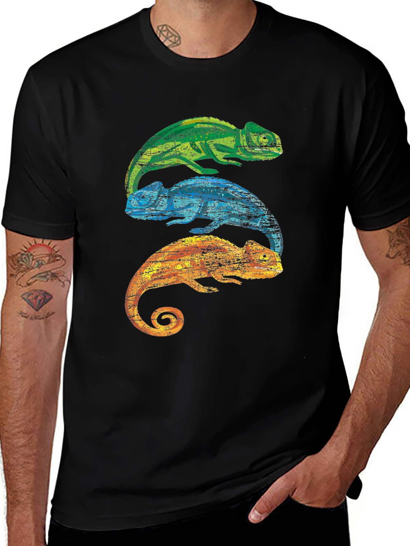 Variant 24 of Chameleon Stack Graphic Tee - Cool Lizard Shirt