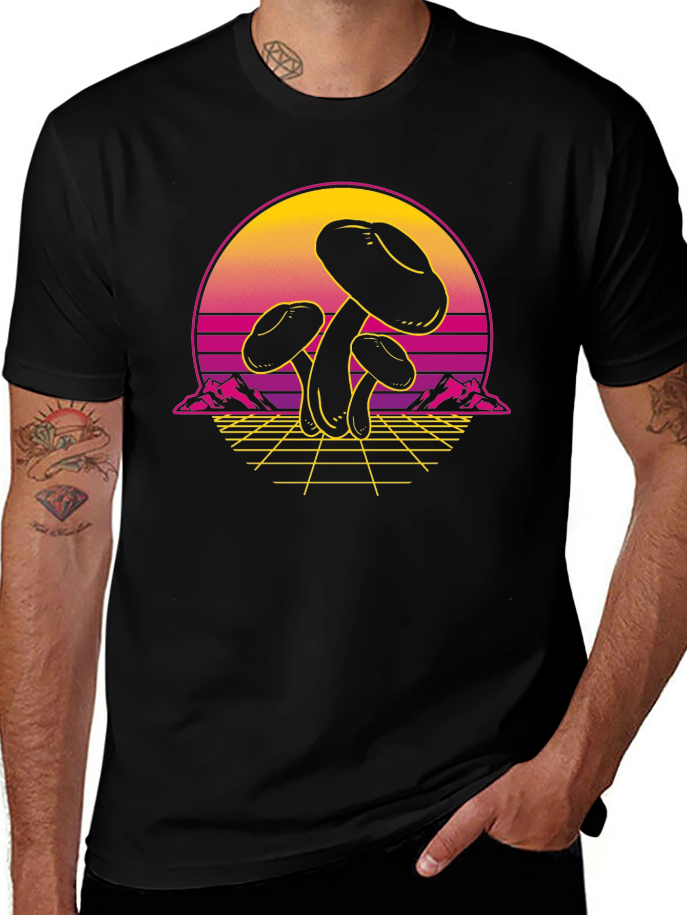 Variant 9 of Retro Mushroom T-Shirt - Synthwave Style