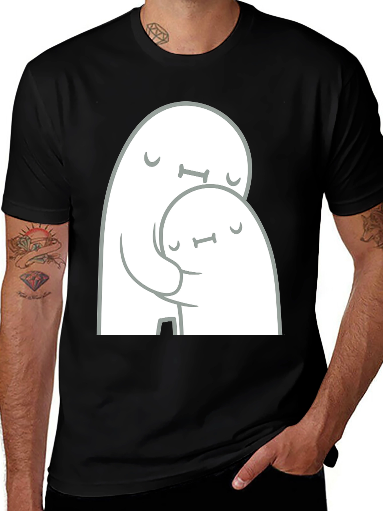 Cute Ghost Hug Black T-Shirt