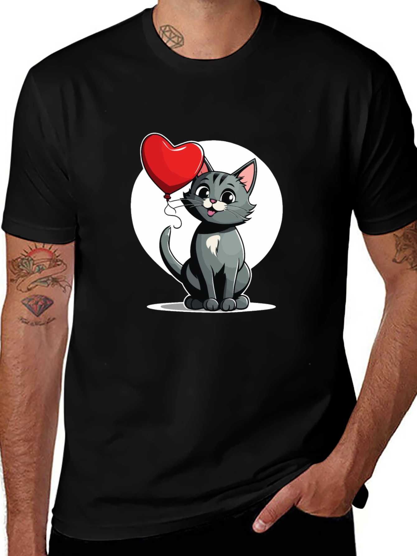 Variant 17 of Cute Cartoon Cat with Heart Balloon T-Shirt