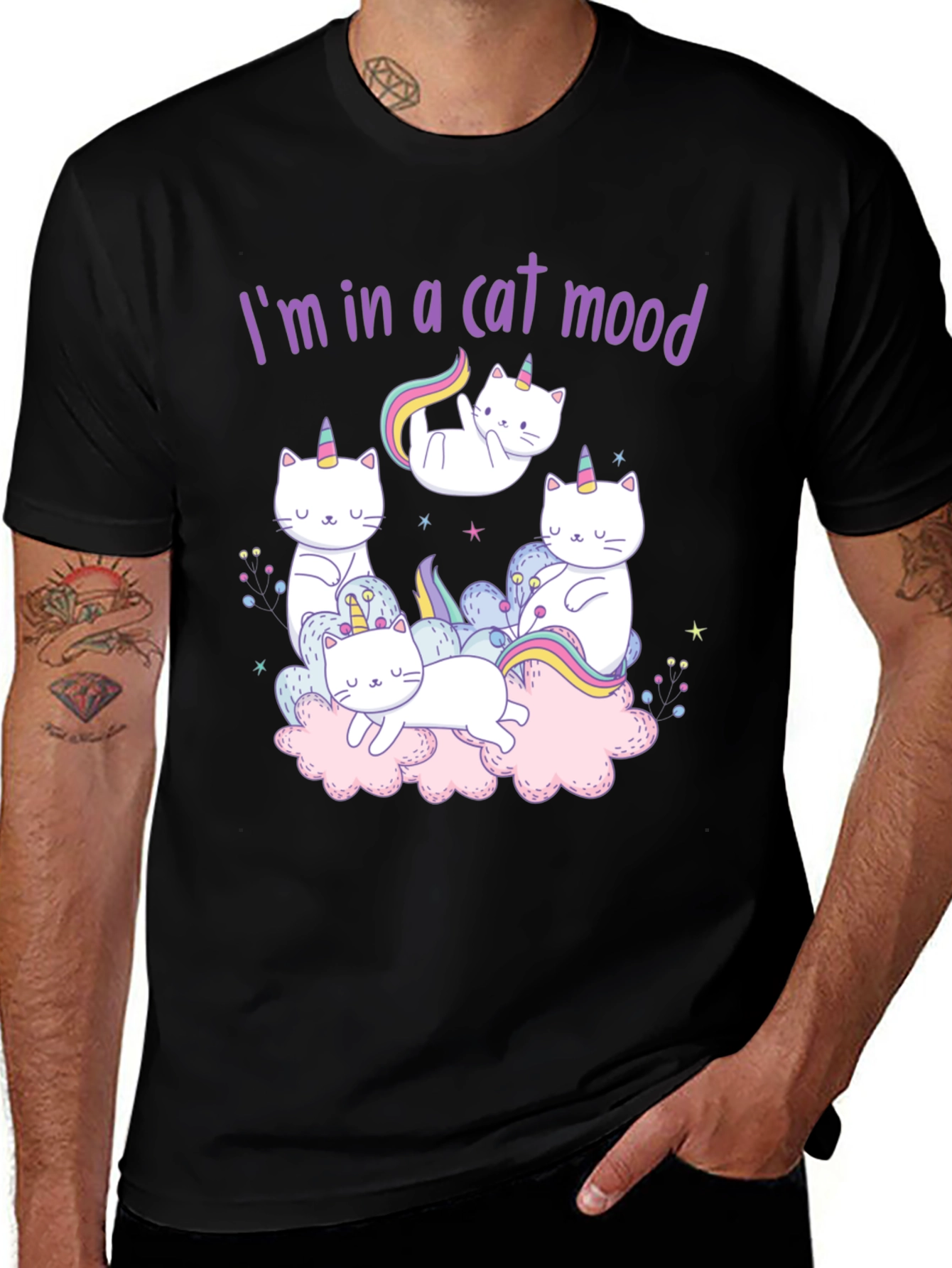 Cat Unicorn Graphic Tee - I'm in a Cat Mood Black T-Shirt