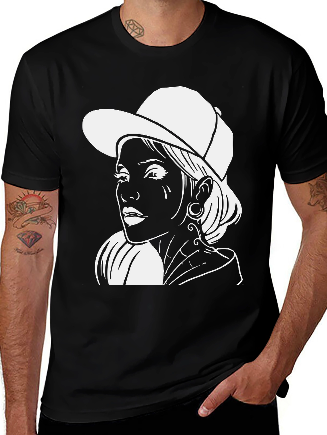 Variant 16 of Black T-Shirt with White Graphic Print