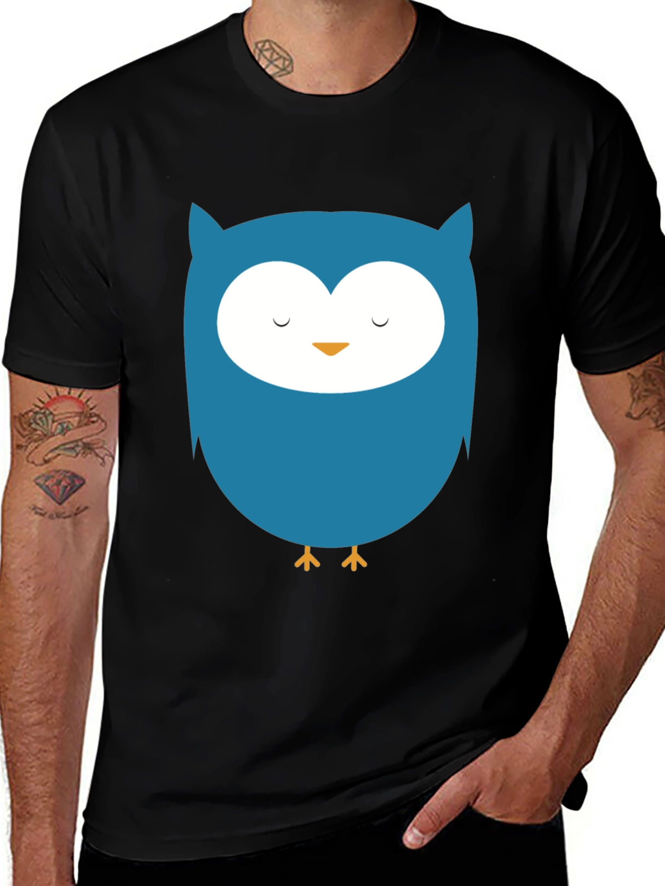 Black Cute Blue Owl Graphic Black T-Shirt main image