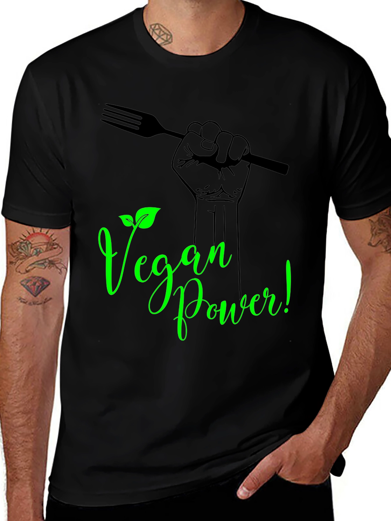 Variant 21 of Vegan Power T-Shirt - Black Graphic Tee