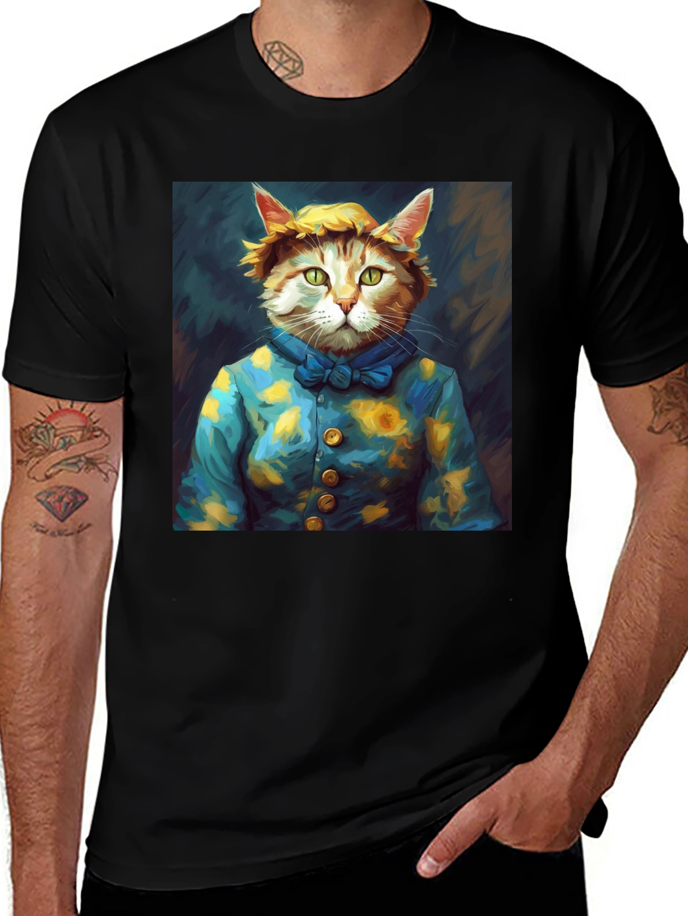 Variant 8 of Cat Portrait Graphic Tee - Black Casual Shirt