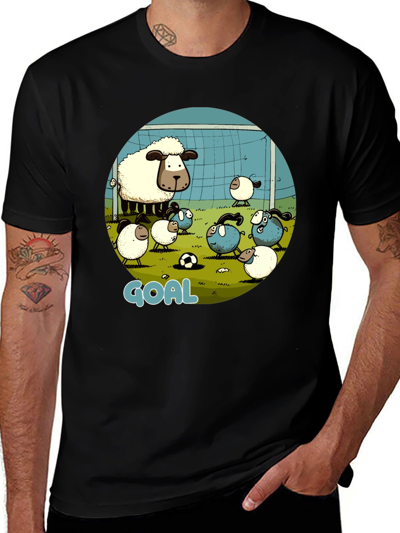 Variant 13 of Sheep Soccer Goal T-Shirt - Cartoon Style