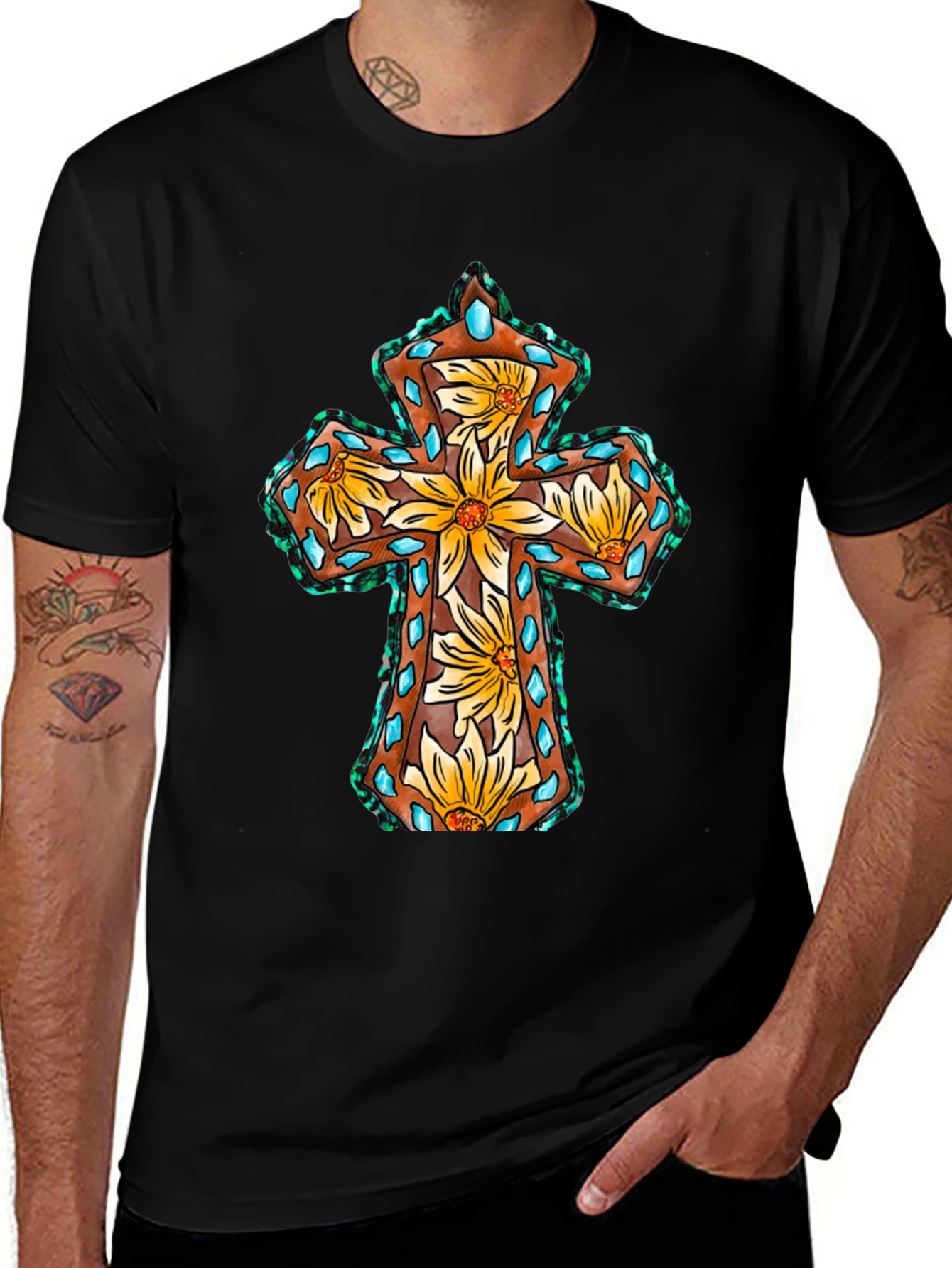 Variant 10 of Floral Cross Graphic Tee