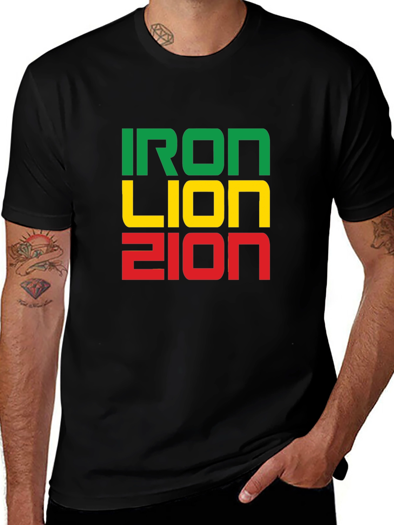 Variant 29 of Iron Lion Zion T-Shirt - Rastafarian Reggae Design
