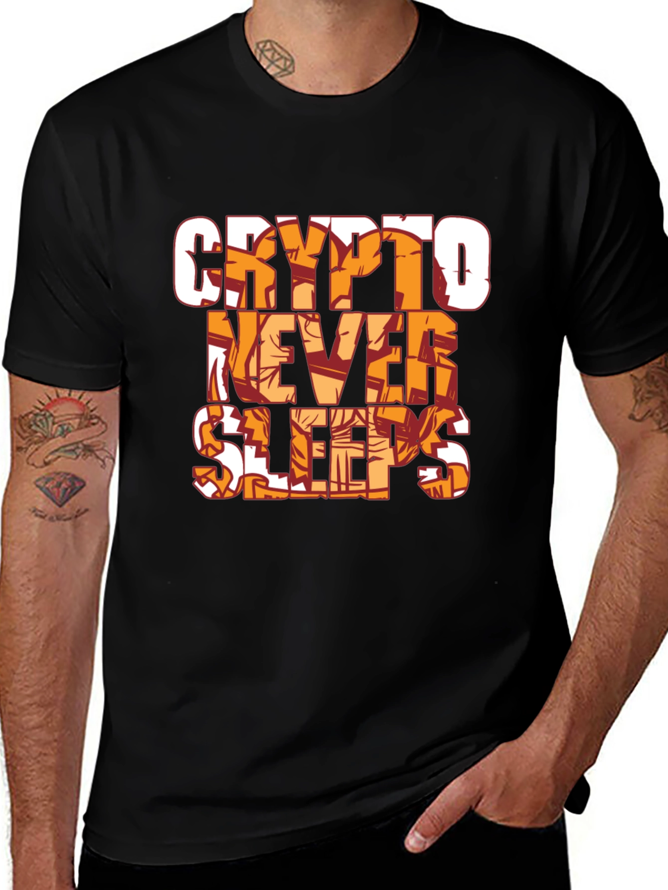 Crypto Never Sleeps Black T-Shirt