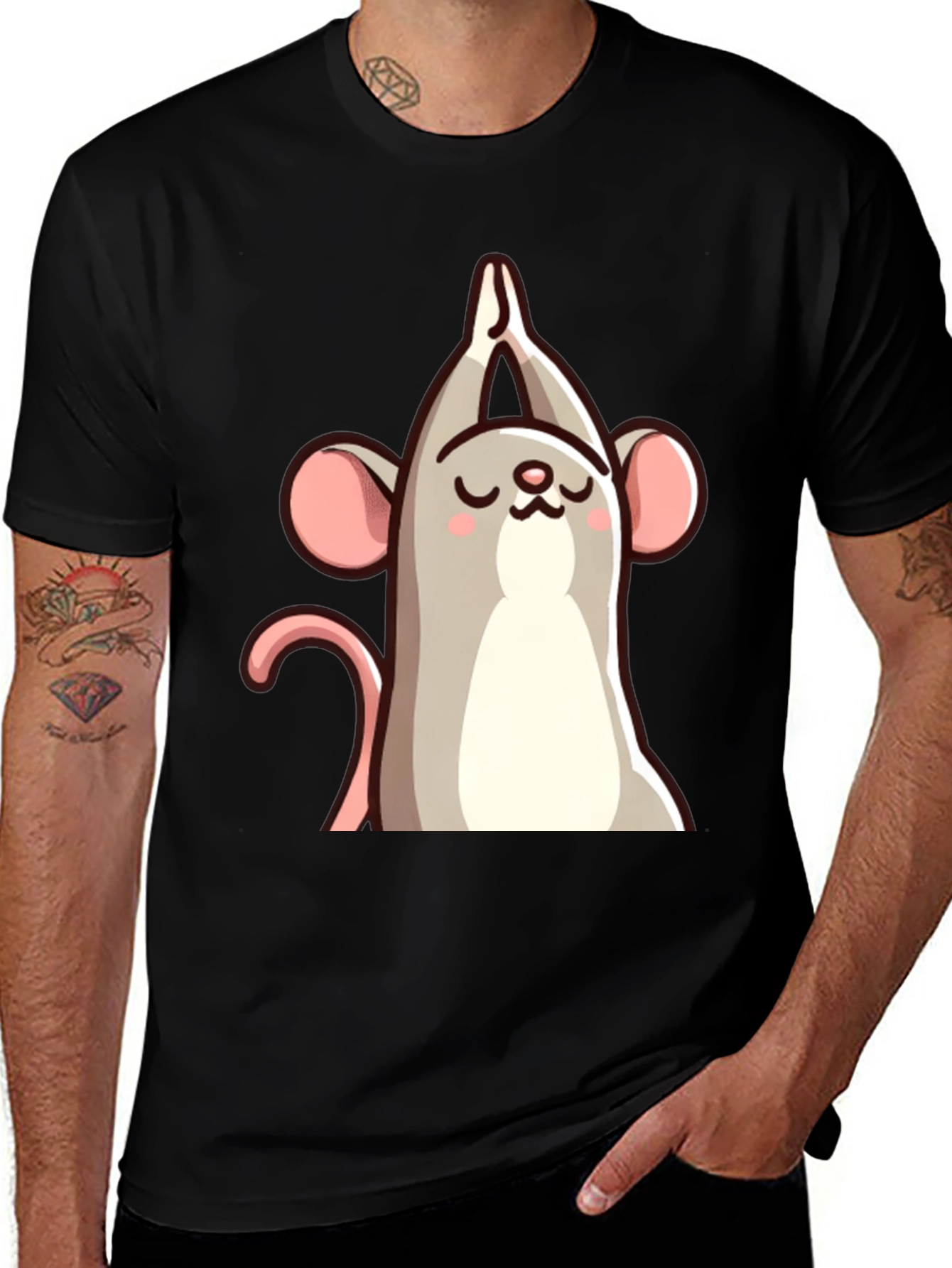 Variant 22 of Yoga Mouse Graphic Tee - Black Unisex T-Shirt