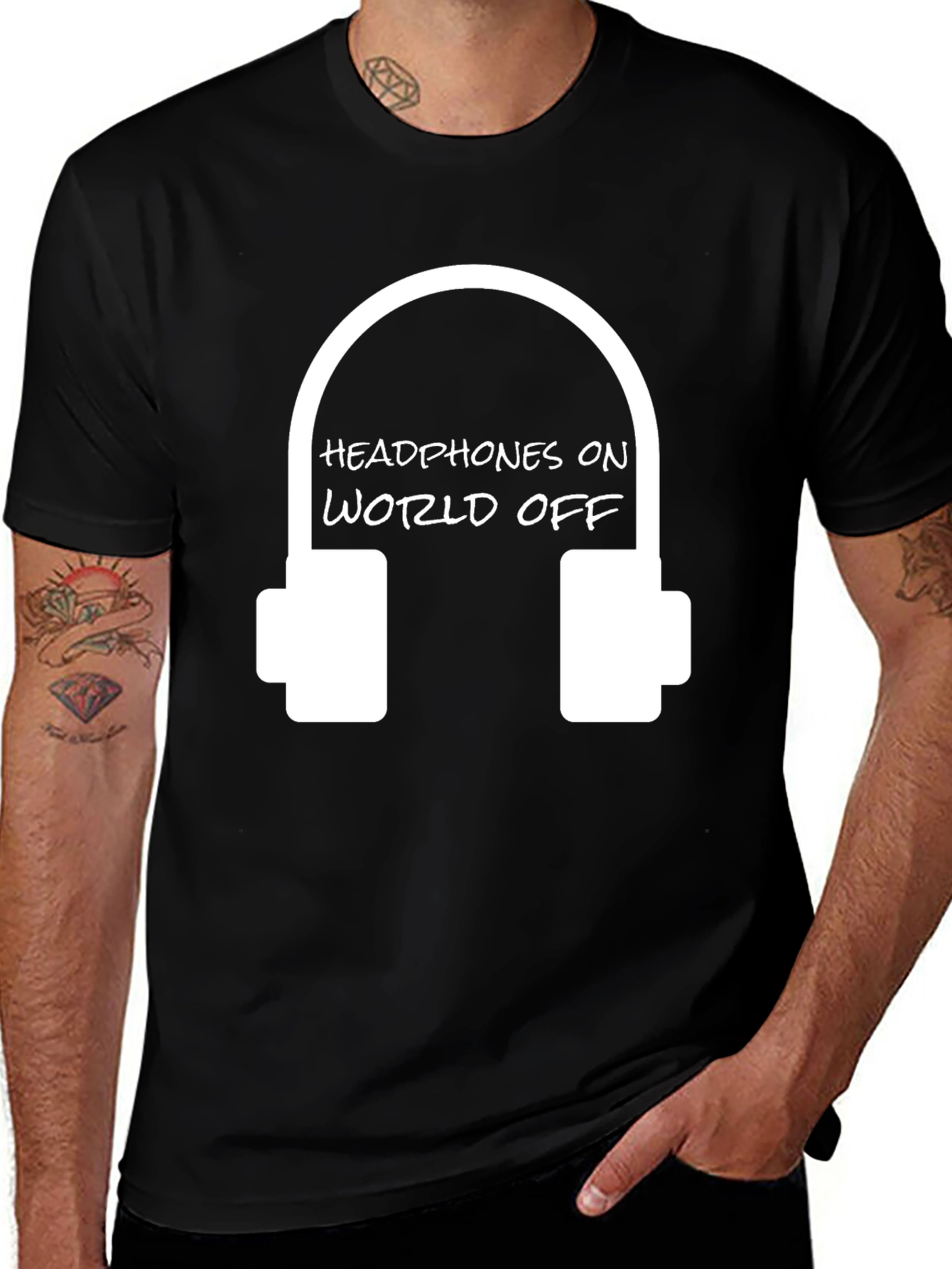 Variant 19 of Headphones On World Off Black T-Shirt