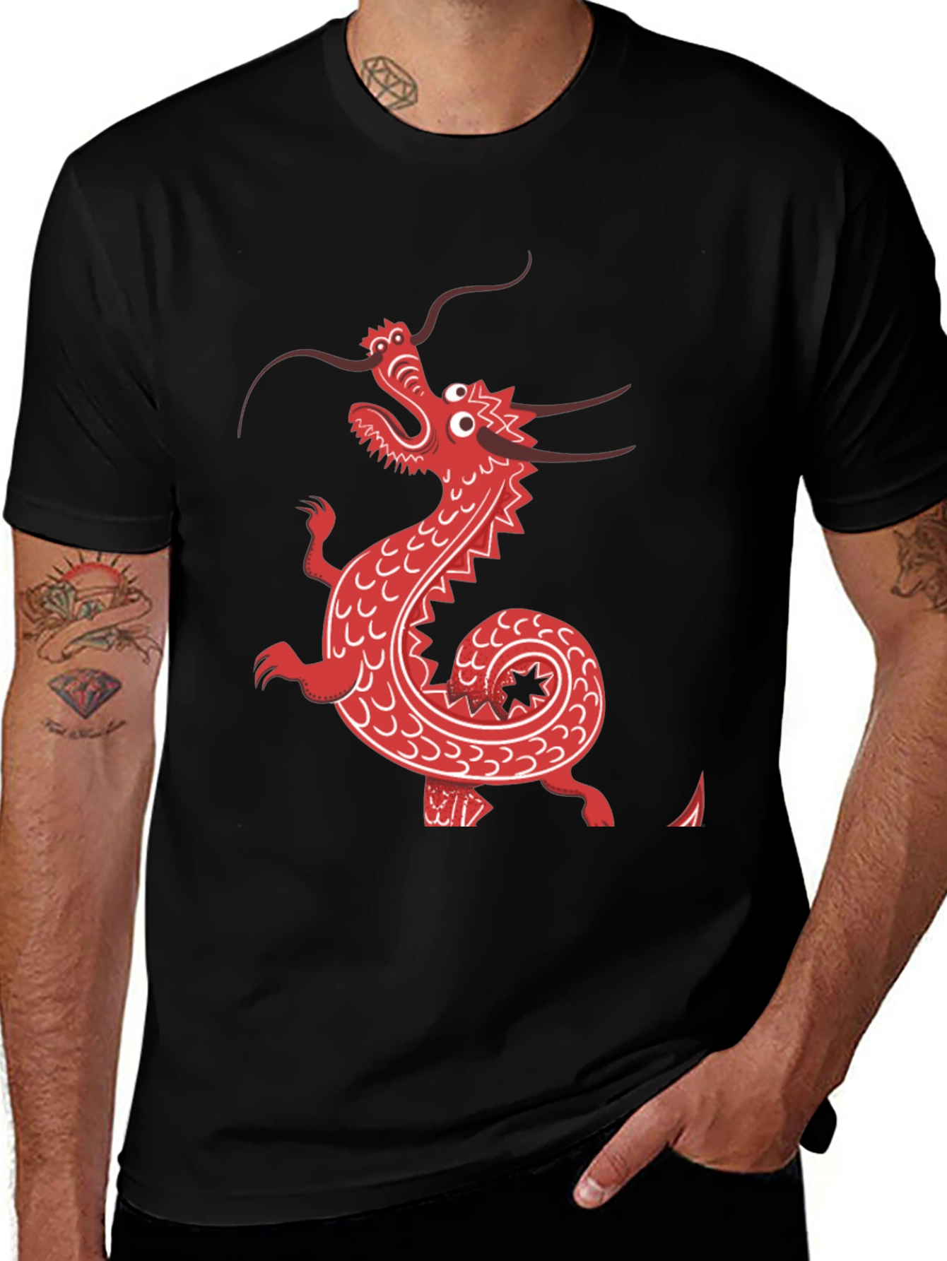 Variant 20 of Red Dragon Graphic Tee - Black Cotton Blend