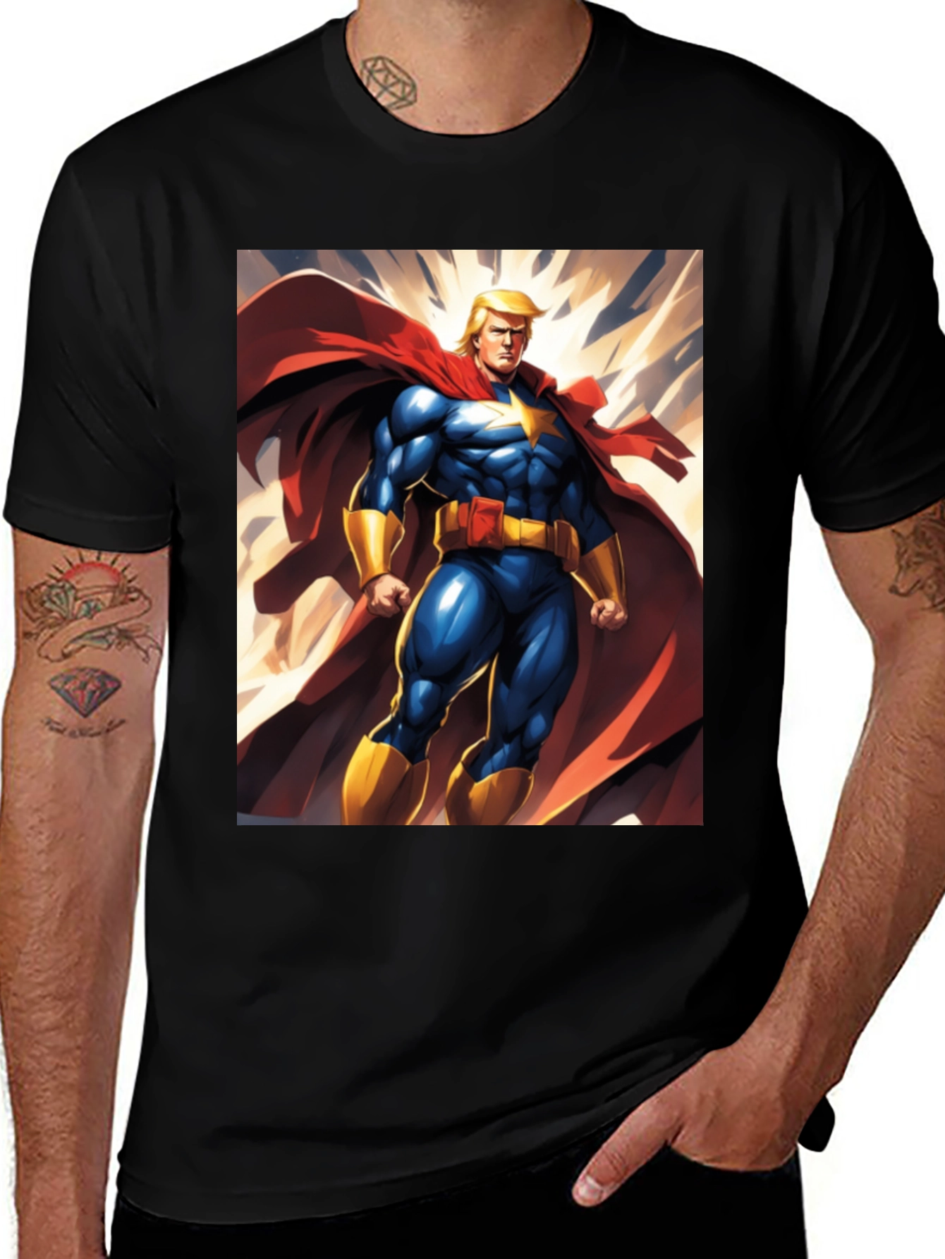 Trump Super Hero T-Shirt | Men's Black Graphic Tee