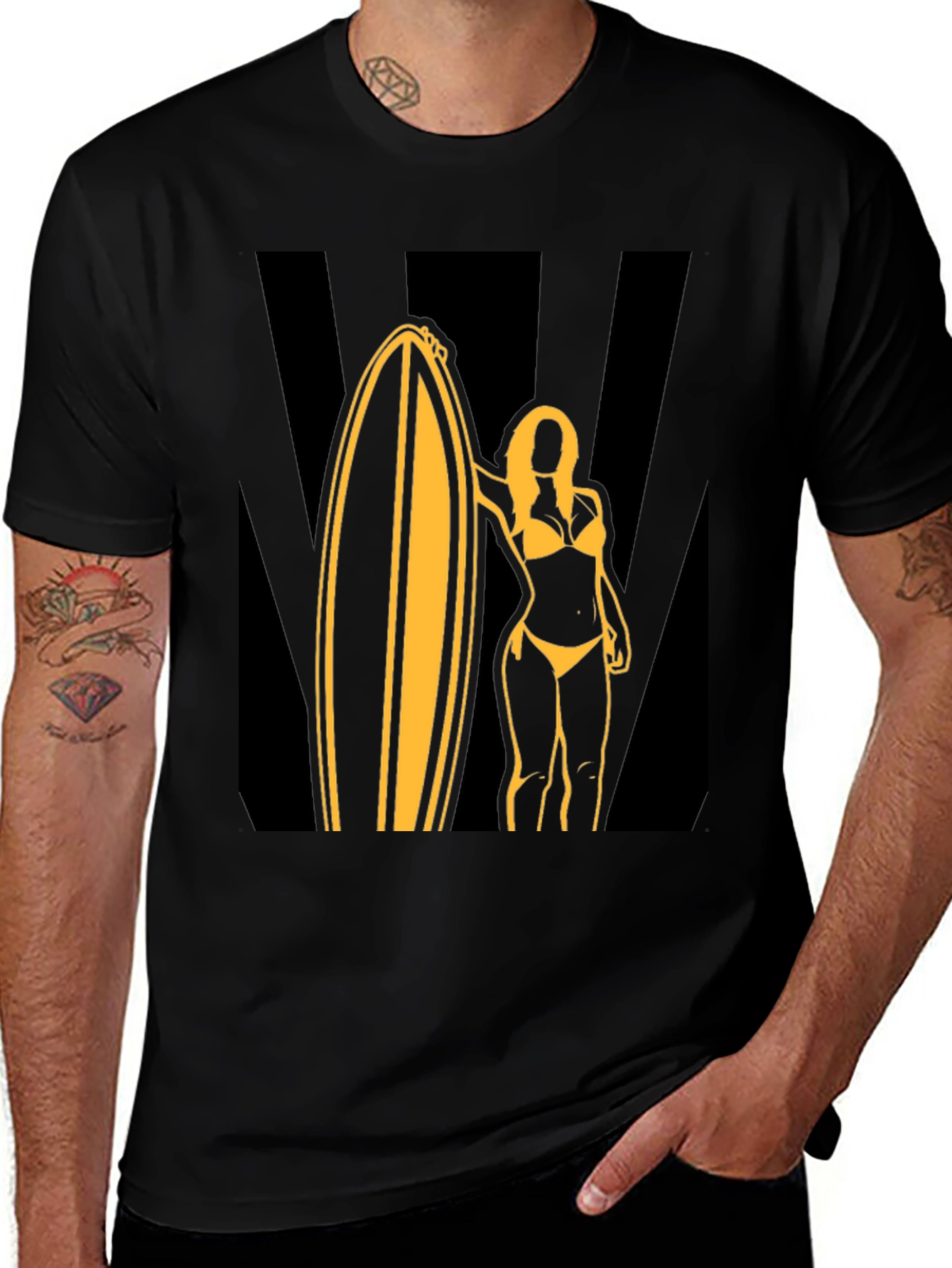 Variant 12 of Surf Girl Graphic Tee - Black Cotton T-Shirt