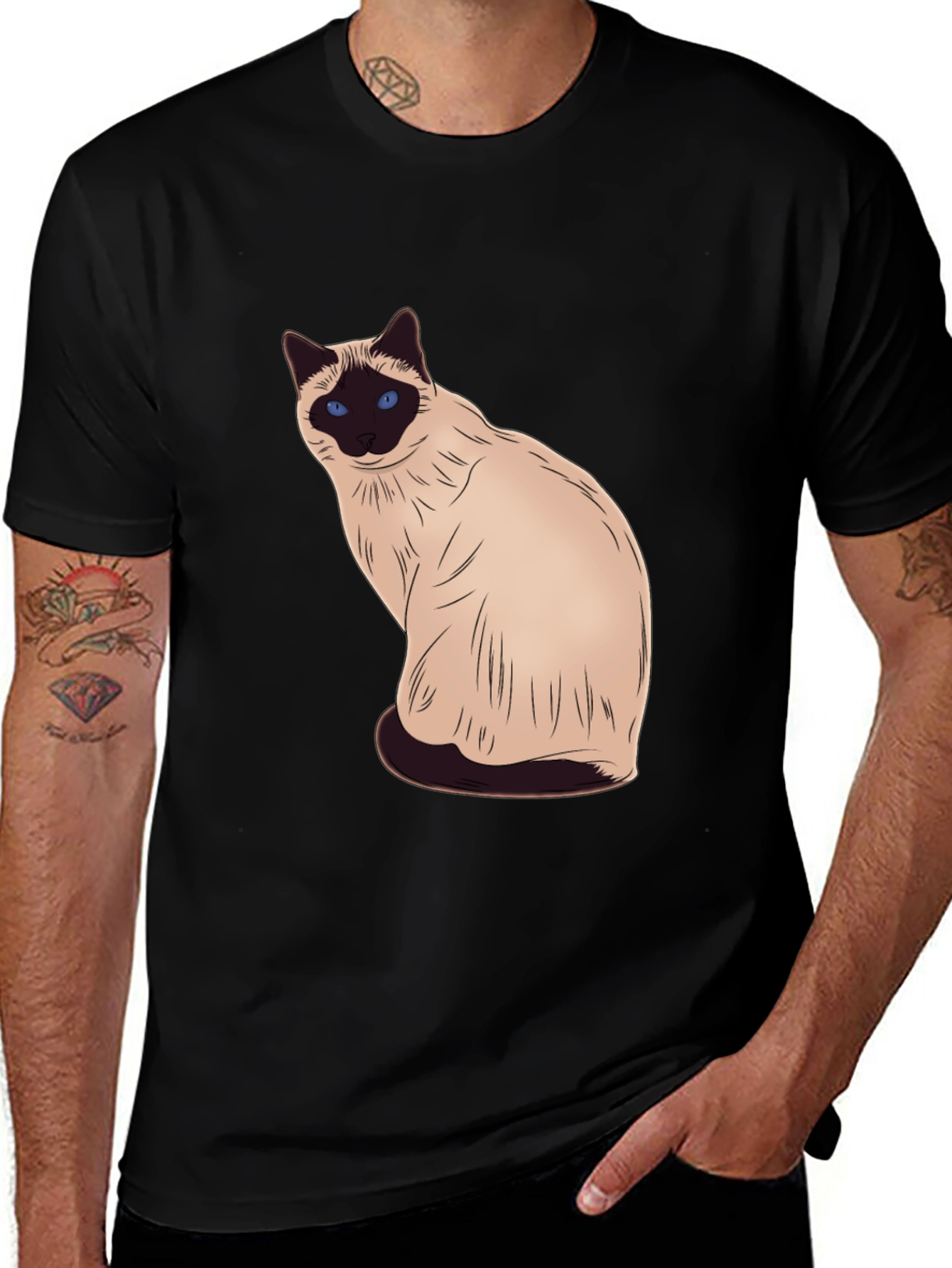 Variant 10 of Siamese Cat Graphic Black T-Shirt