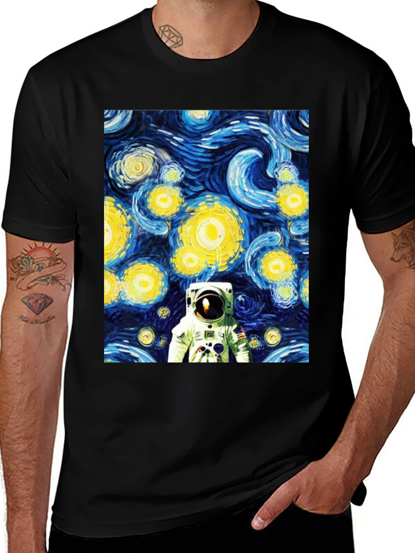 Variant 25 of Astronaut Starry Night Graphic Tee - Unique Artistic Design