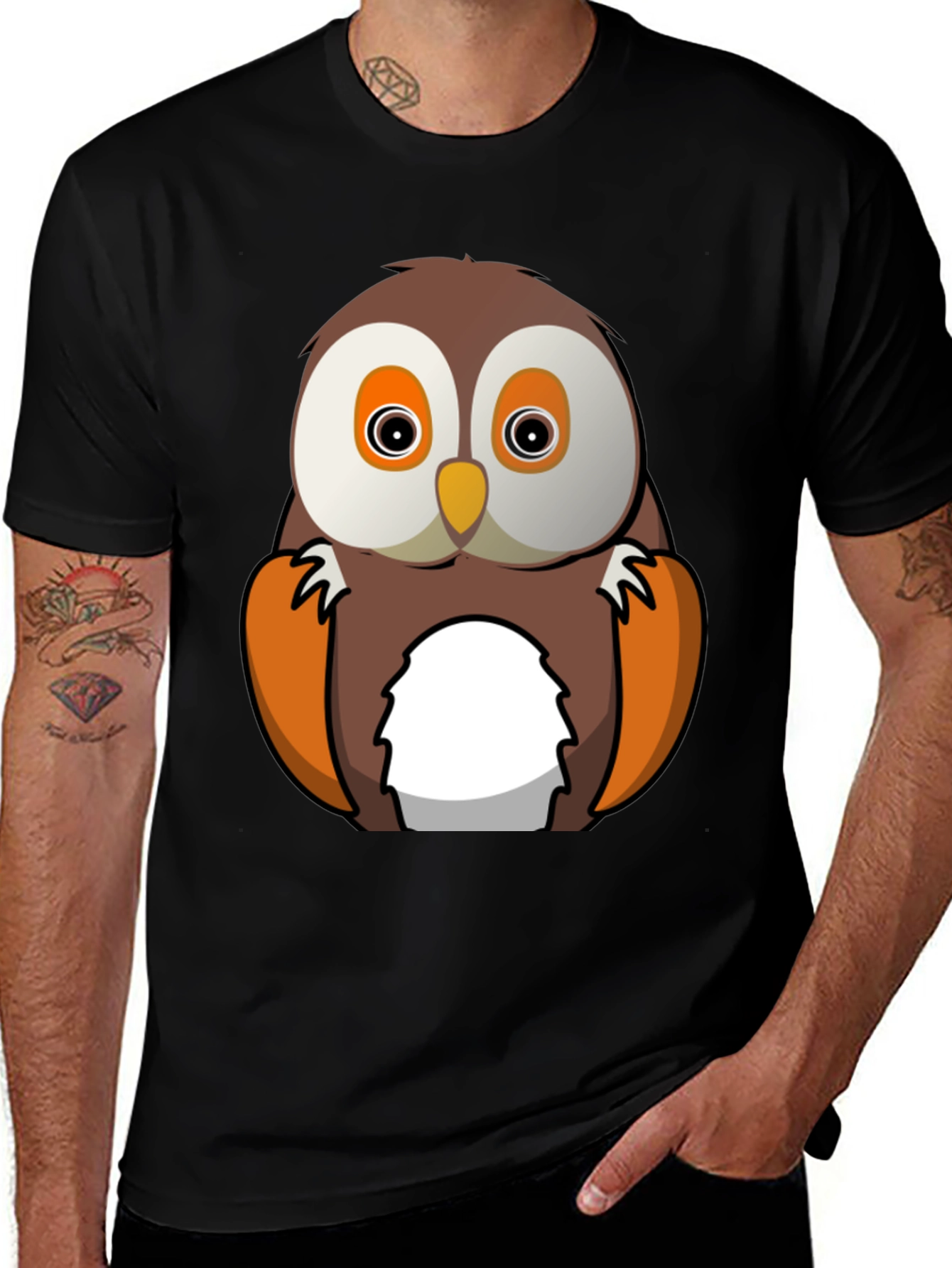 Owl Graphic Print Black T-Shirt
