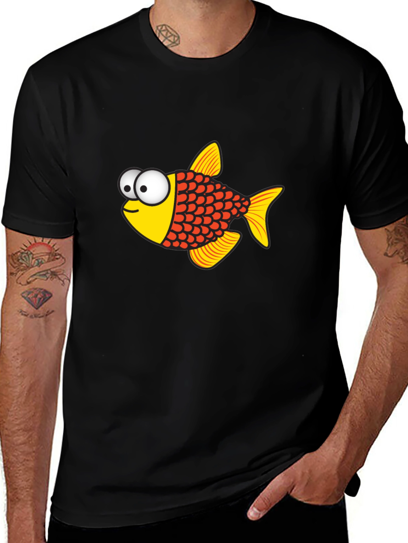 Variant 10 of Funny Fish Graphic Tee - Black Cotton Casual T-Shirt