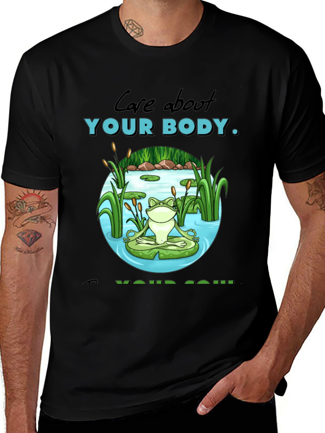 Variant 20 of Meditating Frog Graphic T-Shirt - Care About Your Body & Soul Tee