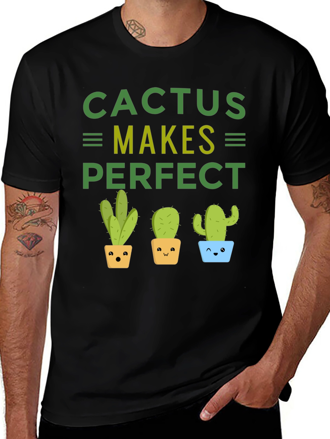 Variant 19 of Cactus Makes Perfect Black Cotton Graphic Tee
