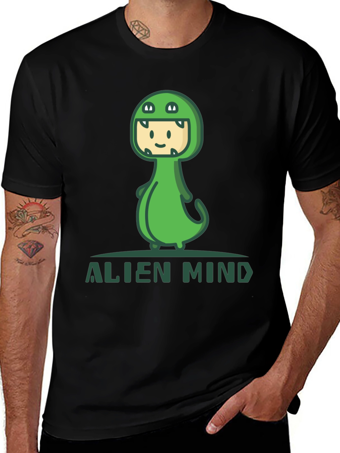 Black Alien Mind Dino Costume Graphic Tee main image