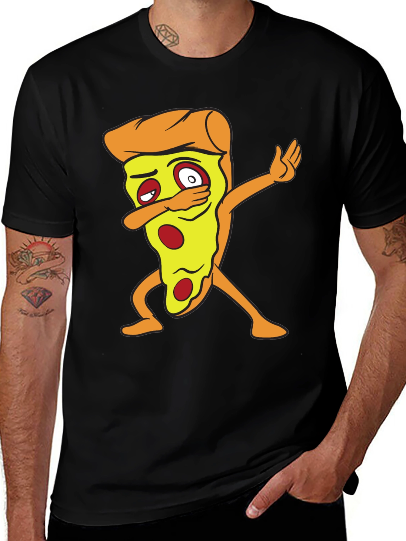 Dabbing Pizza Slice T-Shirt - Black Crew Neck Tee