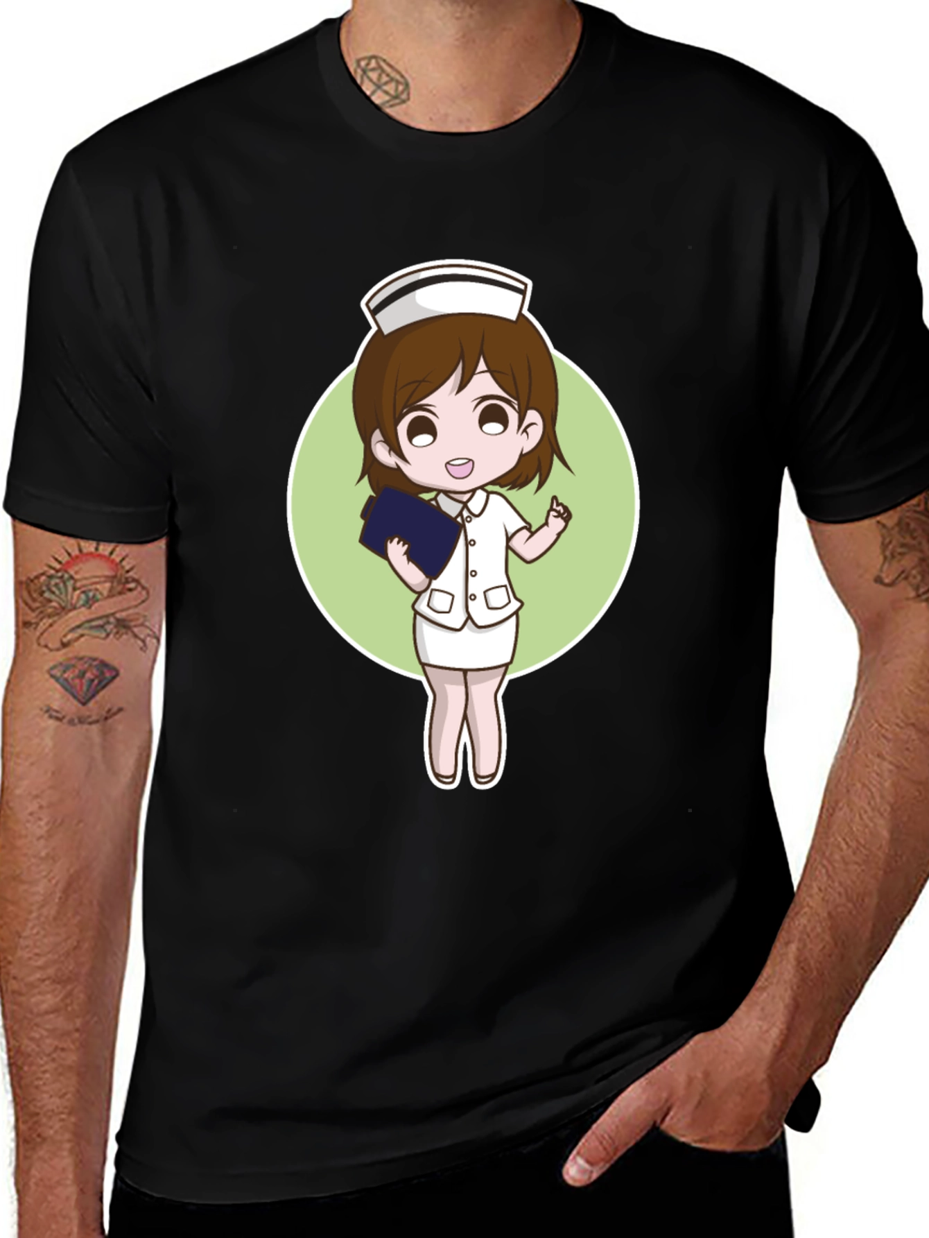 Cartoon Nurse Graphic Tee - Black
