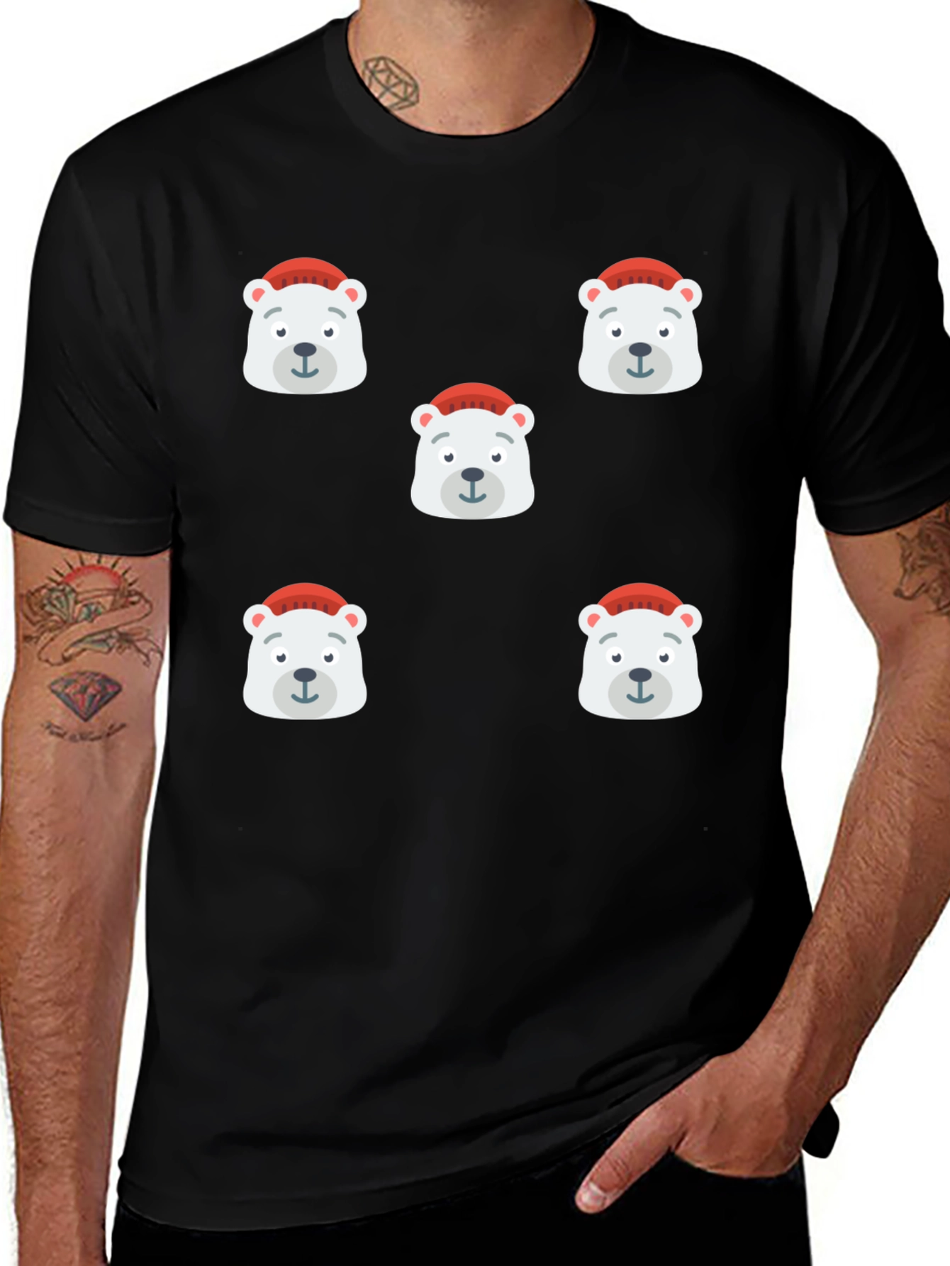 Variant 6 of Festive Polar Bear Graphic Tee - Black