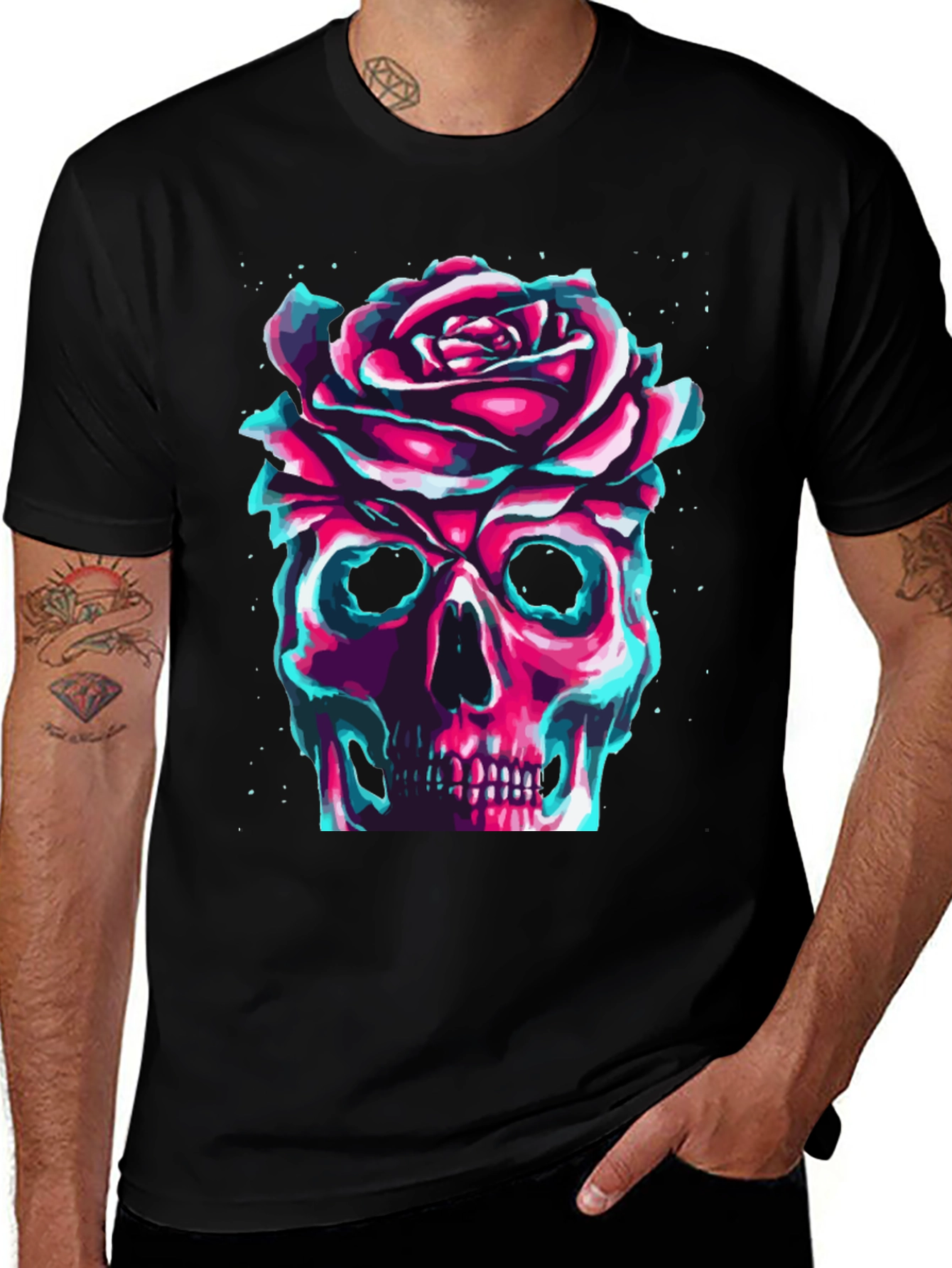 Variant 27 of Skull & Rose Graphic Tee - Edgy Streetwear
