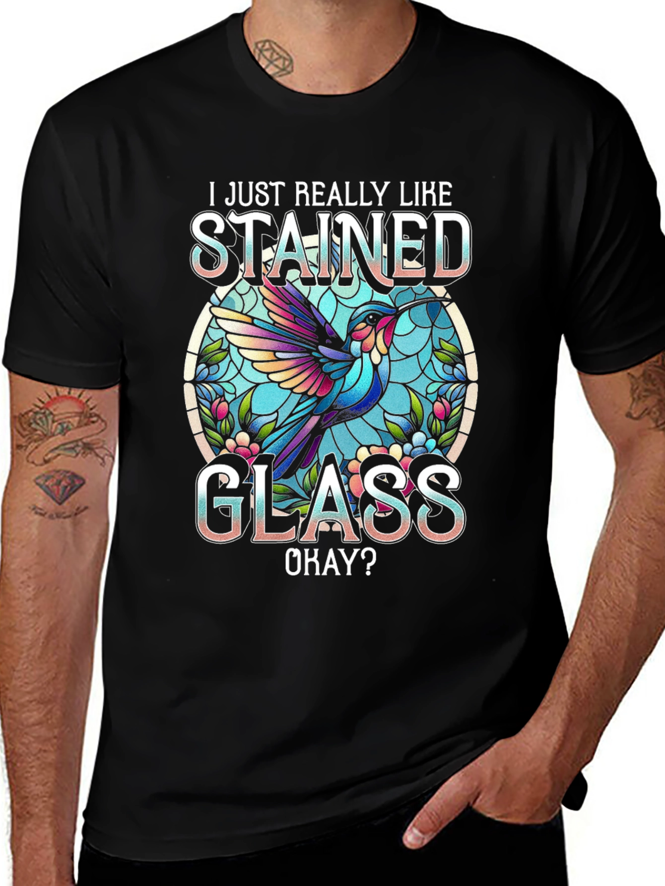 Variant 29 of Stained Glass Hummingbird Graphic Tee