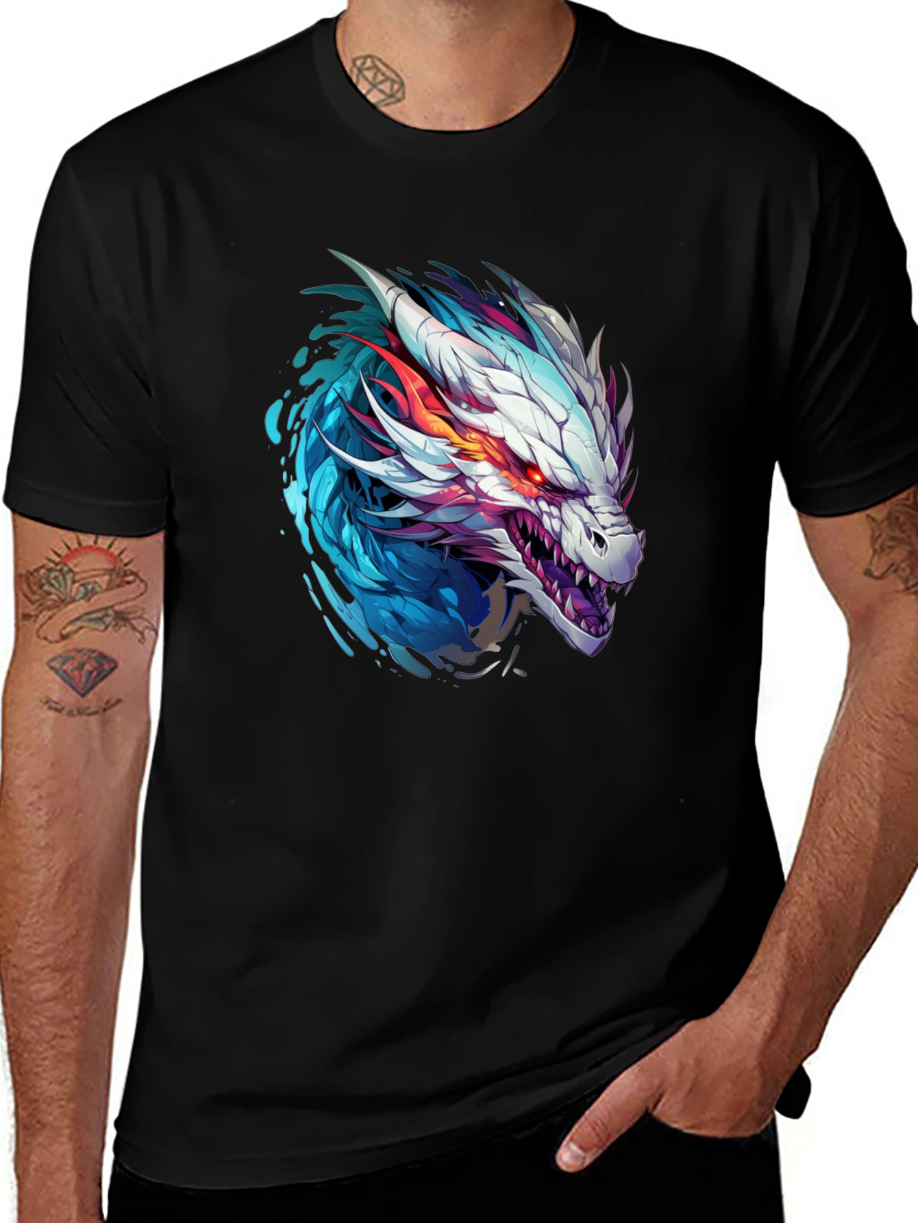 Variant 4 of Dragon Head Graphic Print Black T-Shirt