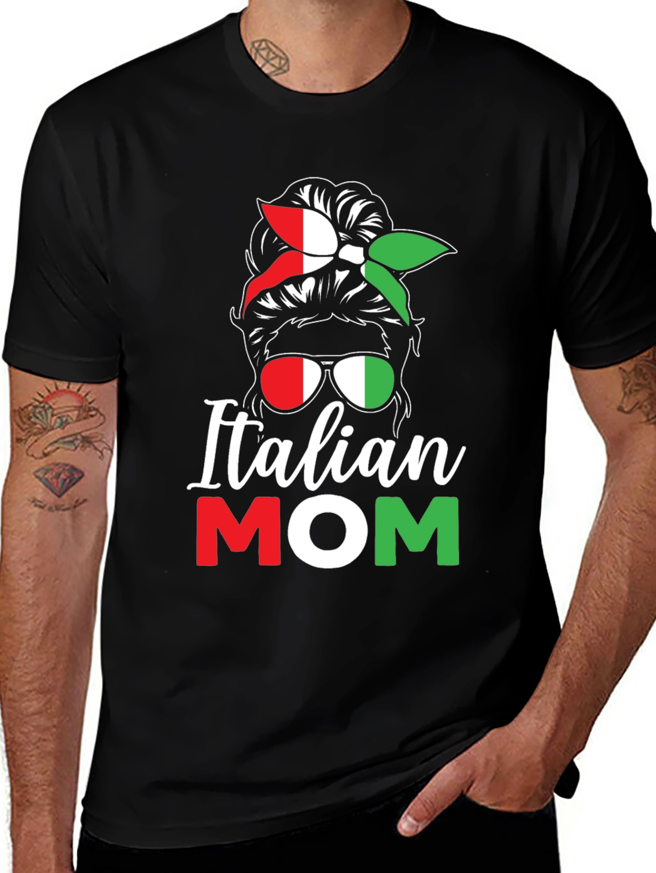 Italian Mom T-Shirt - Messy Bun Italy Flag Tee