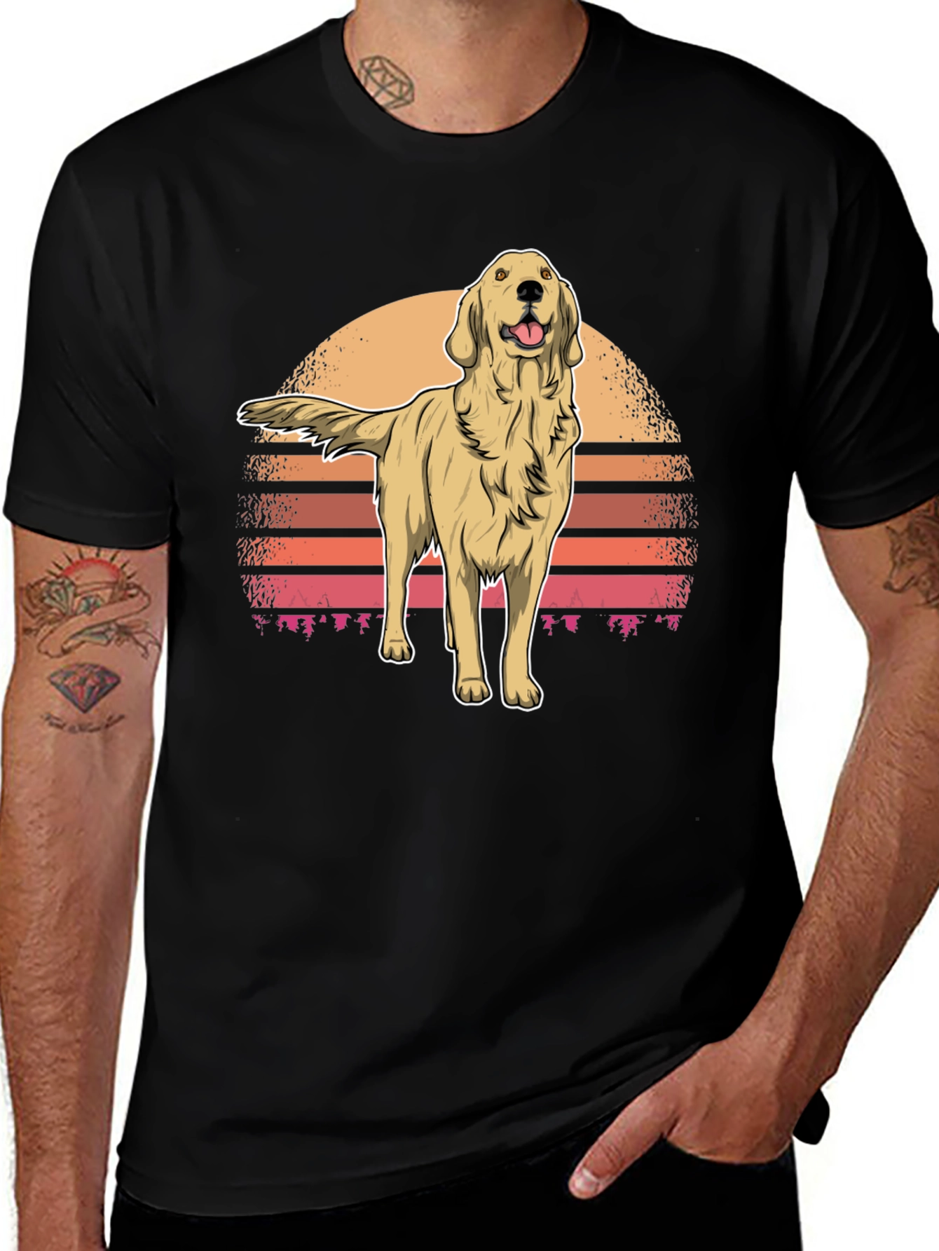 Retro Golden Retriever Sunset Graphic Tee