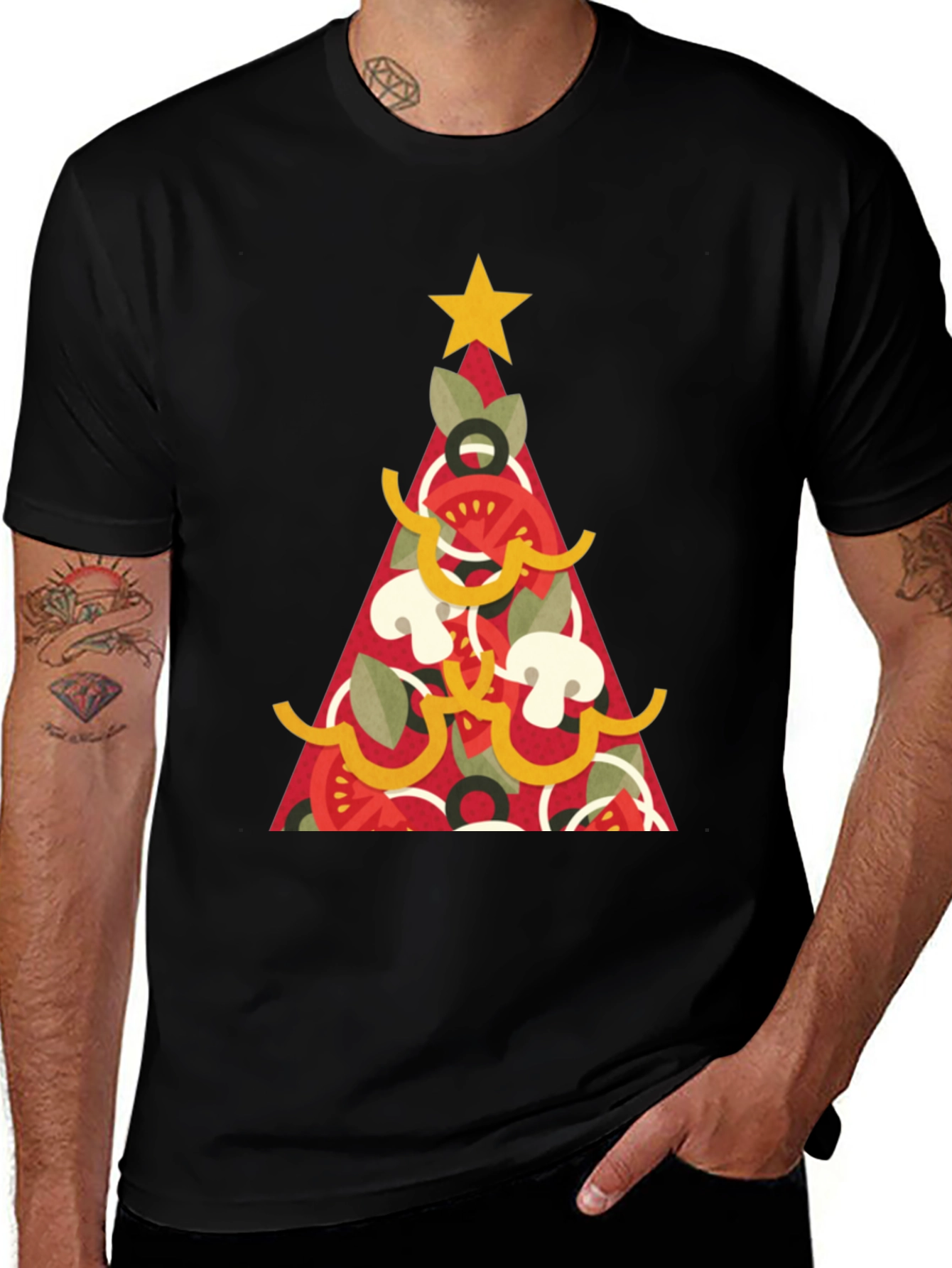 Variant 11 of Pizza Christmas Tree Graphic Tee - Holiday Apparel