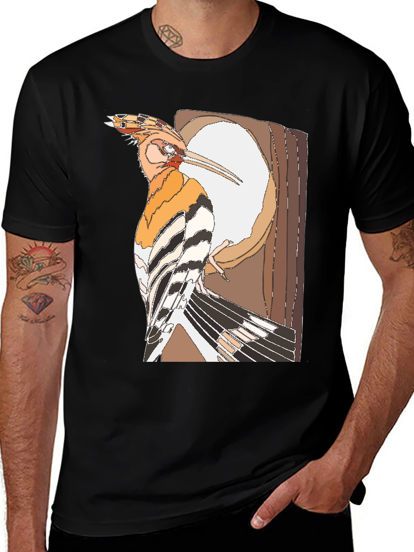 Variant 10 of Hoopoe Bird Graphic Print Black T-Shirt