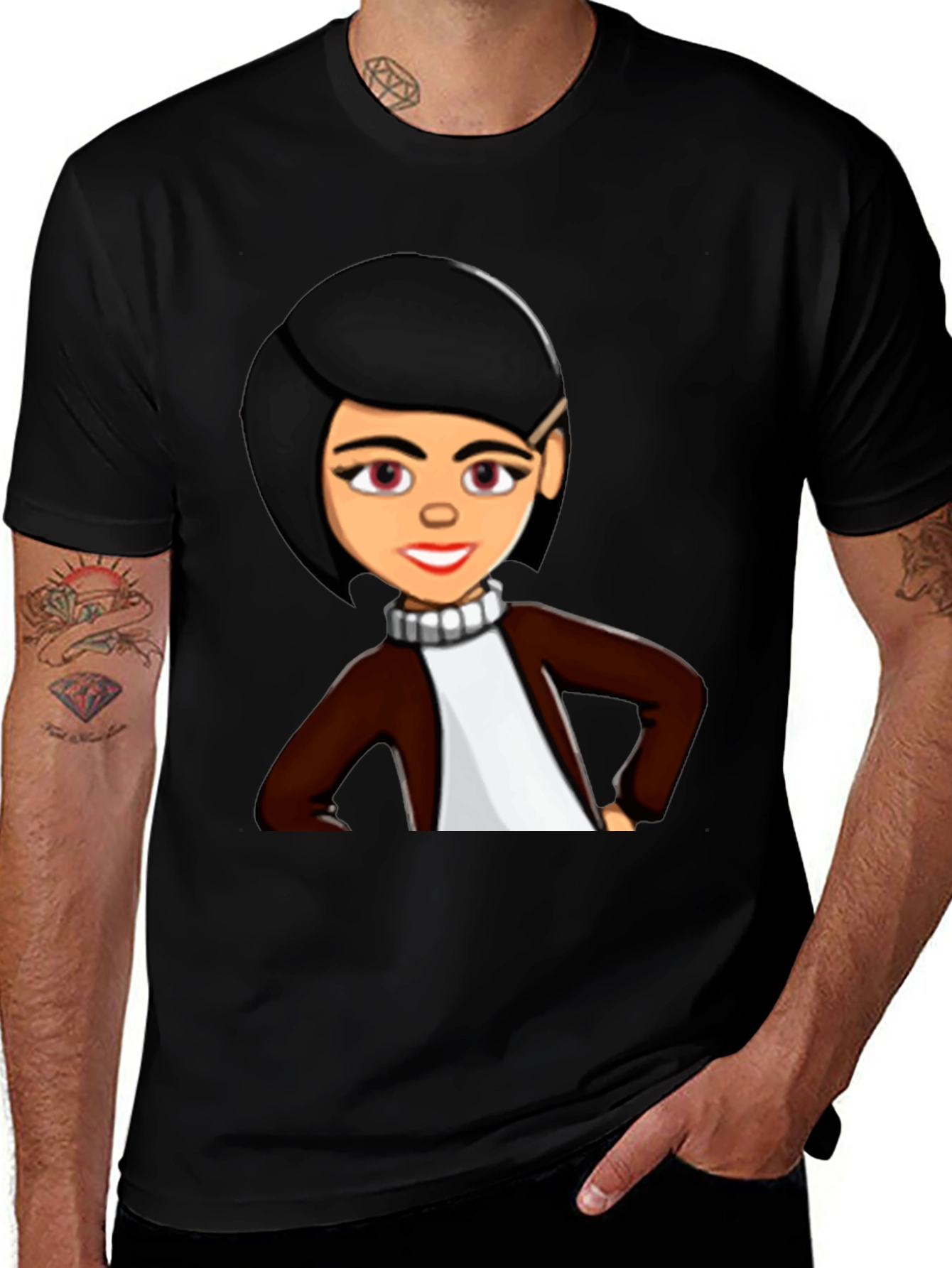 Variant 30 of Cartoon Woman Graphic Tee - Trendy Black T-Shirt